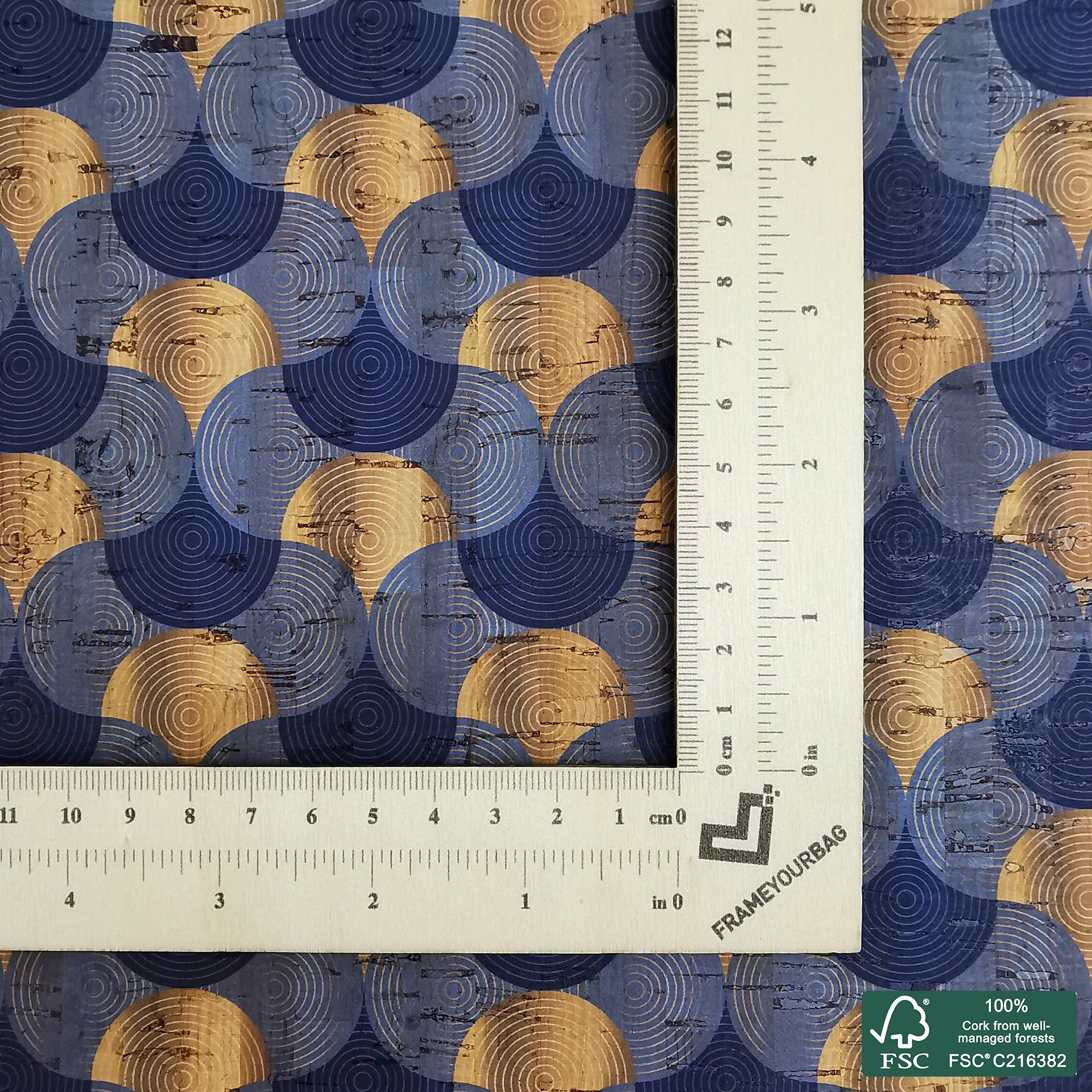 Wave printed pattern on natural cork fabric (341)