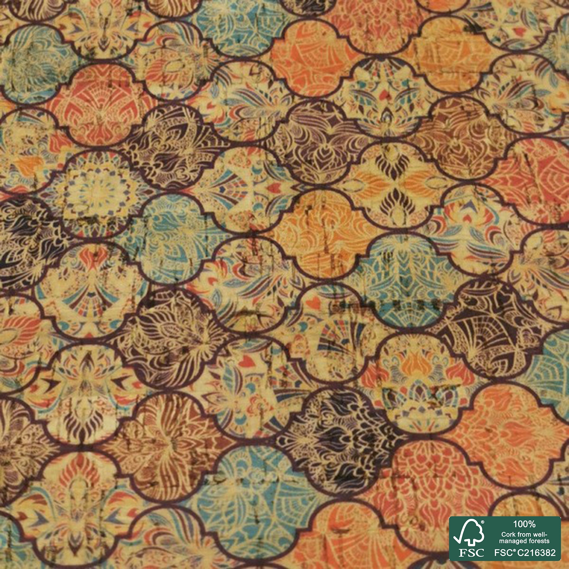 Tiles printed pattern on natural cork fabric (63)