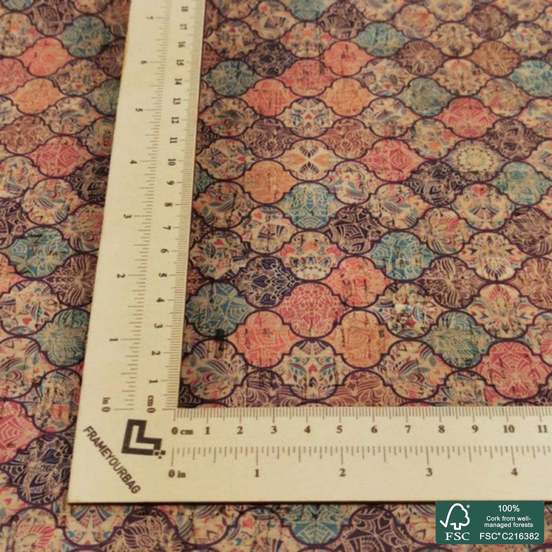Tiles printed pattern on natural cork fabric (63)
