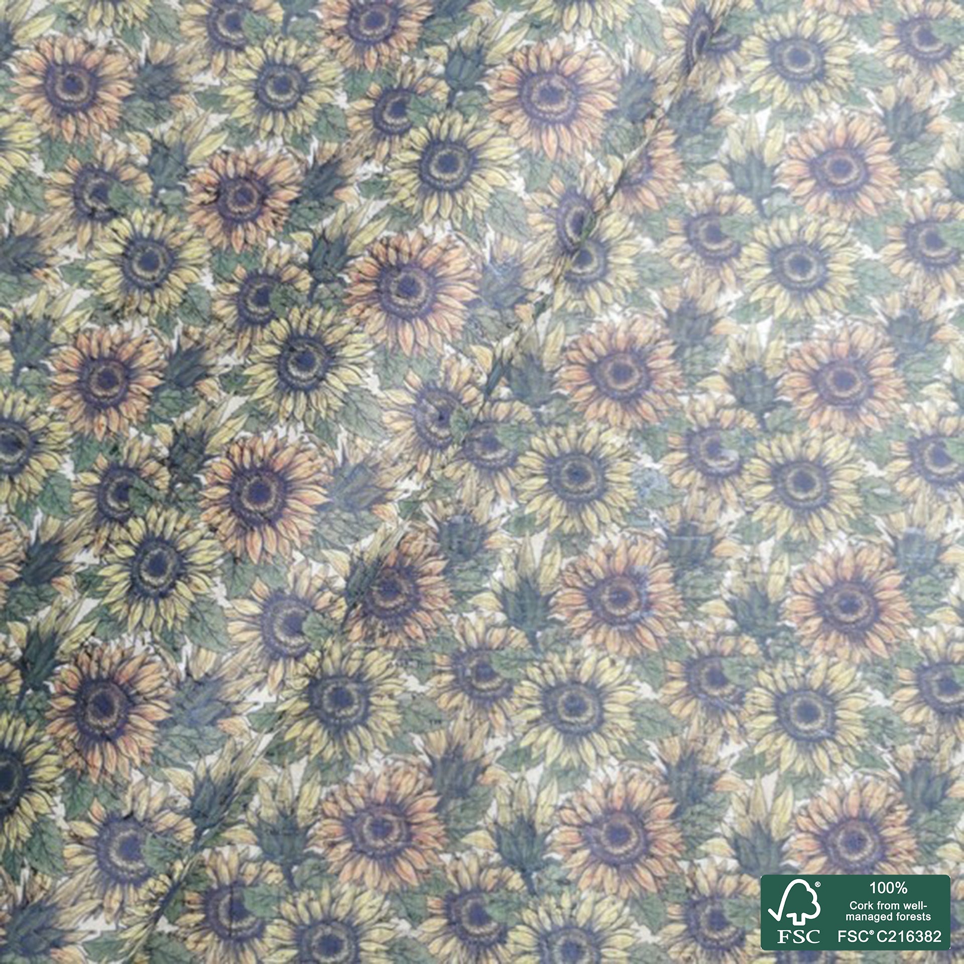 Sunflowers printed pattern on natural cork fabric (165)