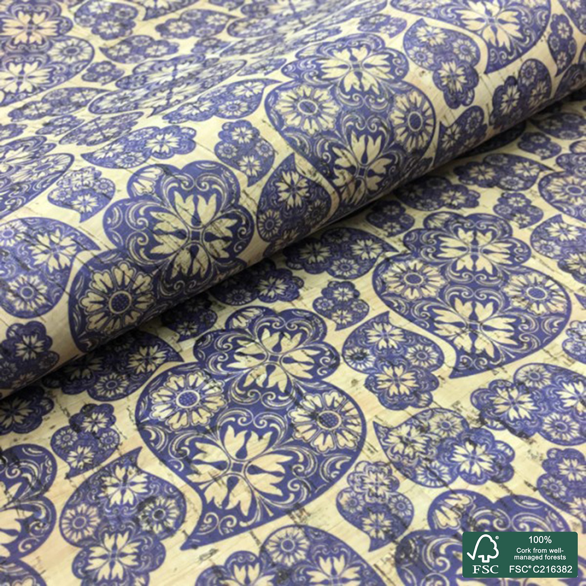 Filigrana printed pattern on natural cork fabric (1)