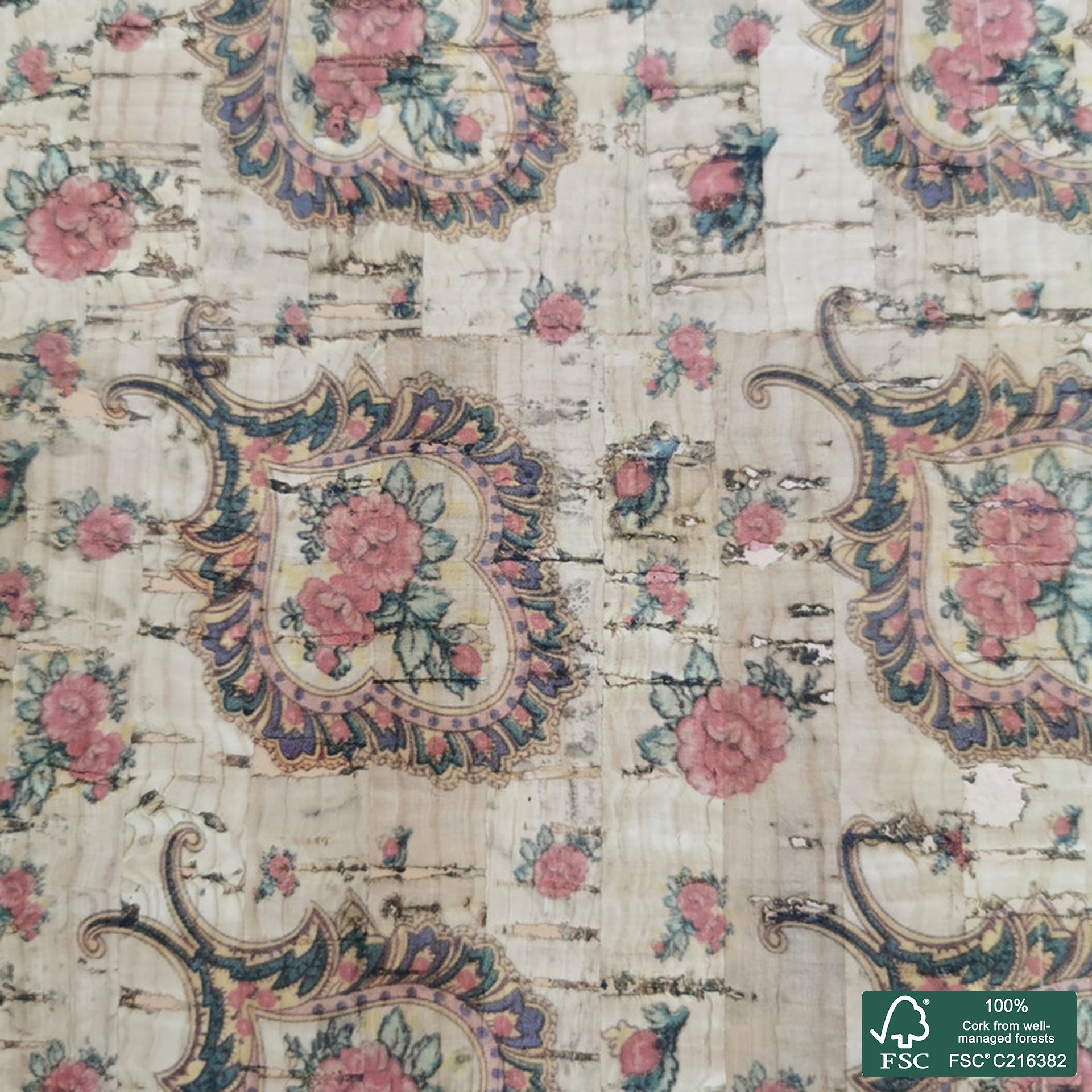 Scarf flowers printed pattern on natural cork fabric (2)