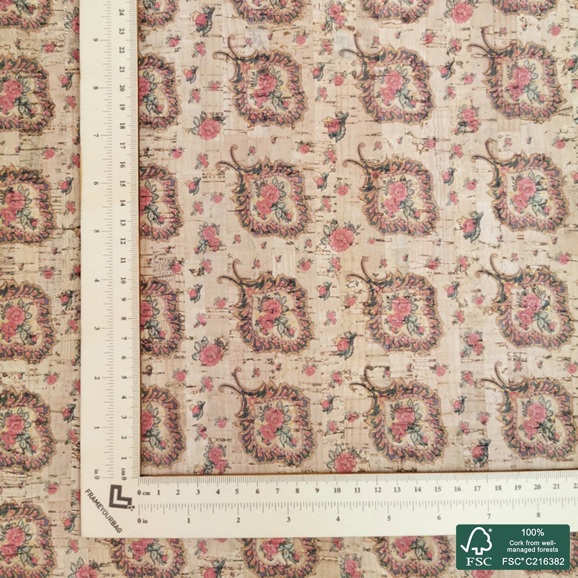 Scarf flowers printed pattern on natural cork fabric (2)