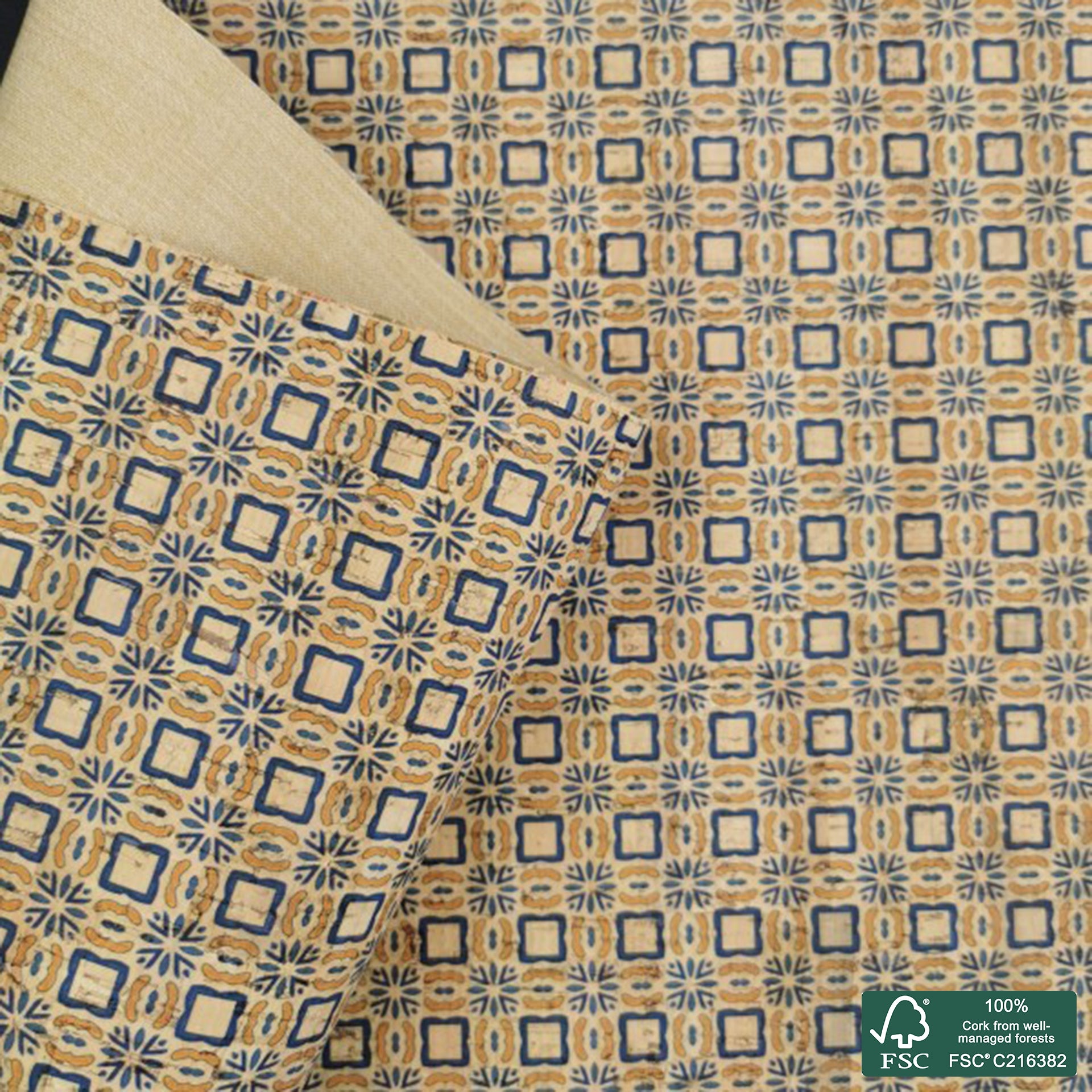 Tiles printed pattern on natural cork fabric (5)