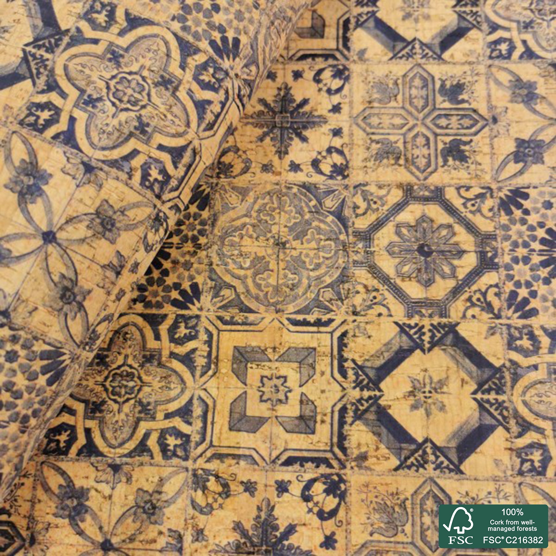 Tiles printed pattern on natural cork fabric (6)