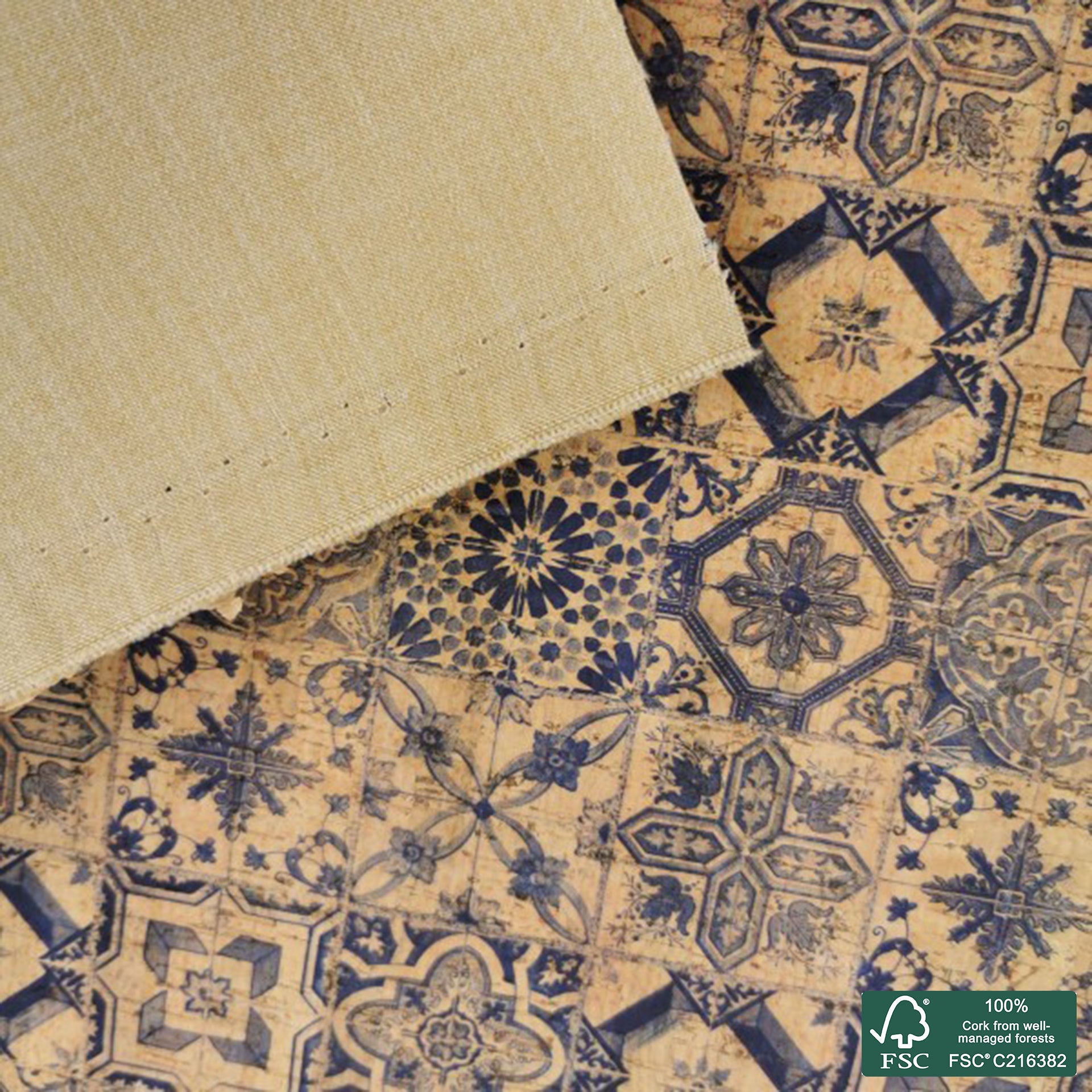 Tiles printed pattern on natural cork fabric (6)