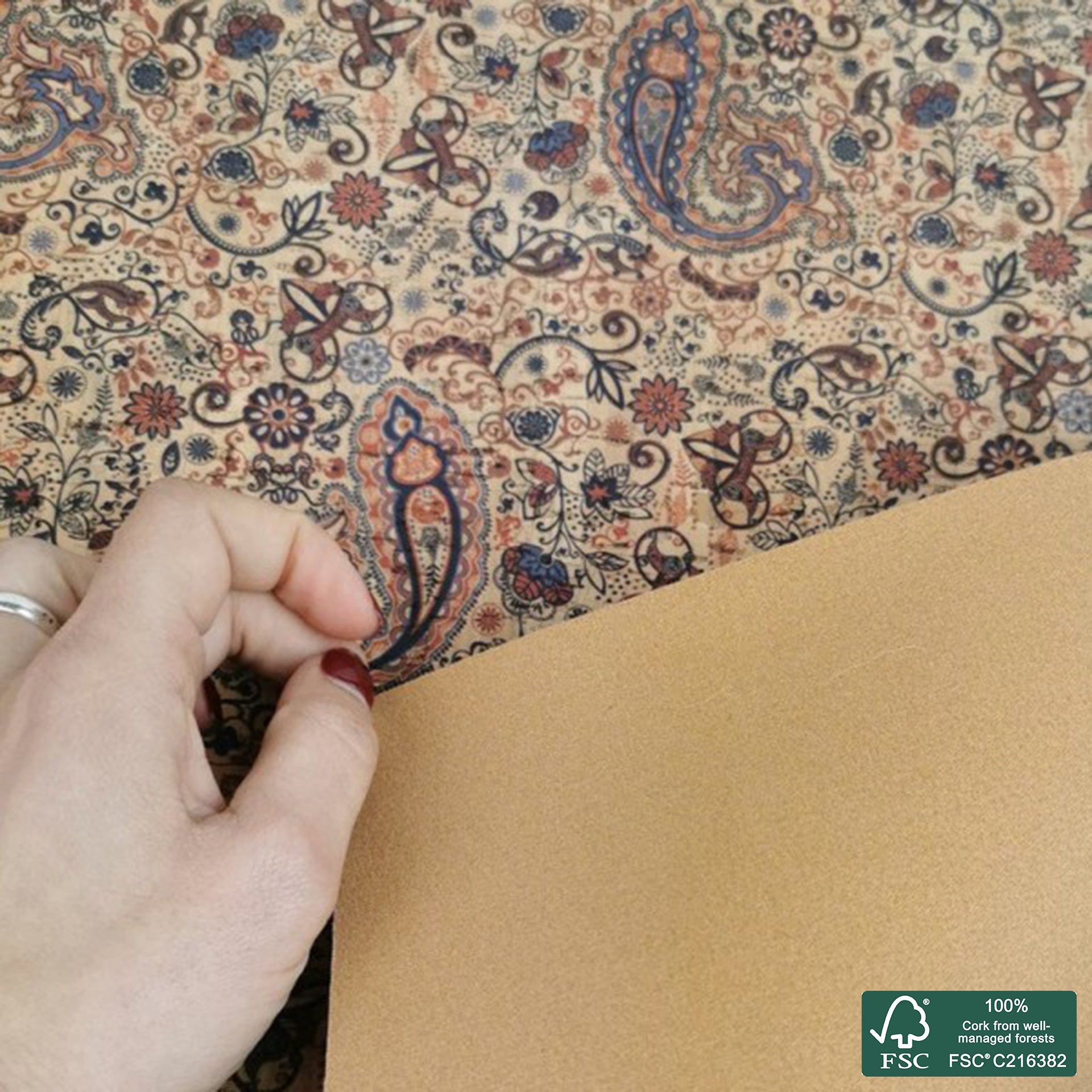 Cornucopia printed pattern on natural cork fabric (9)