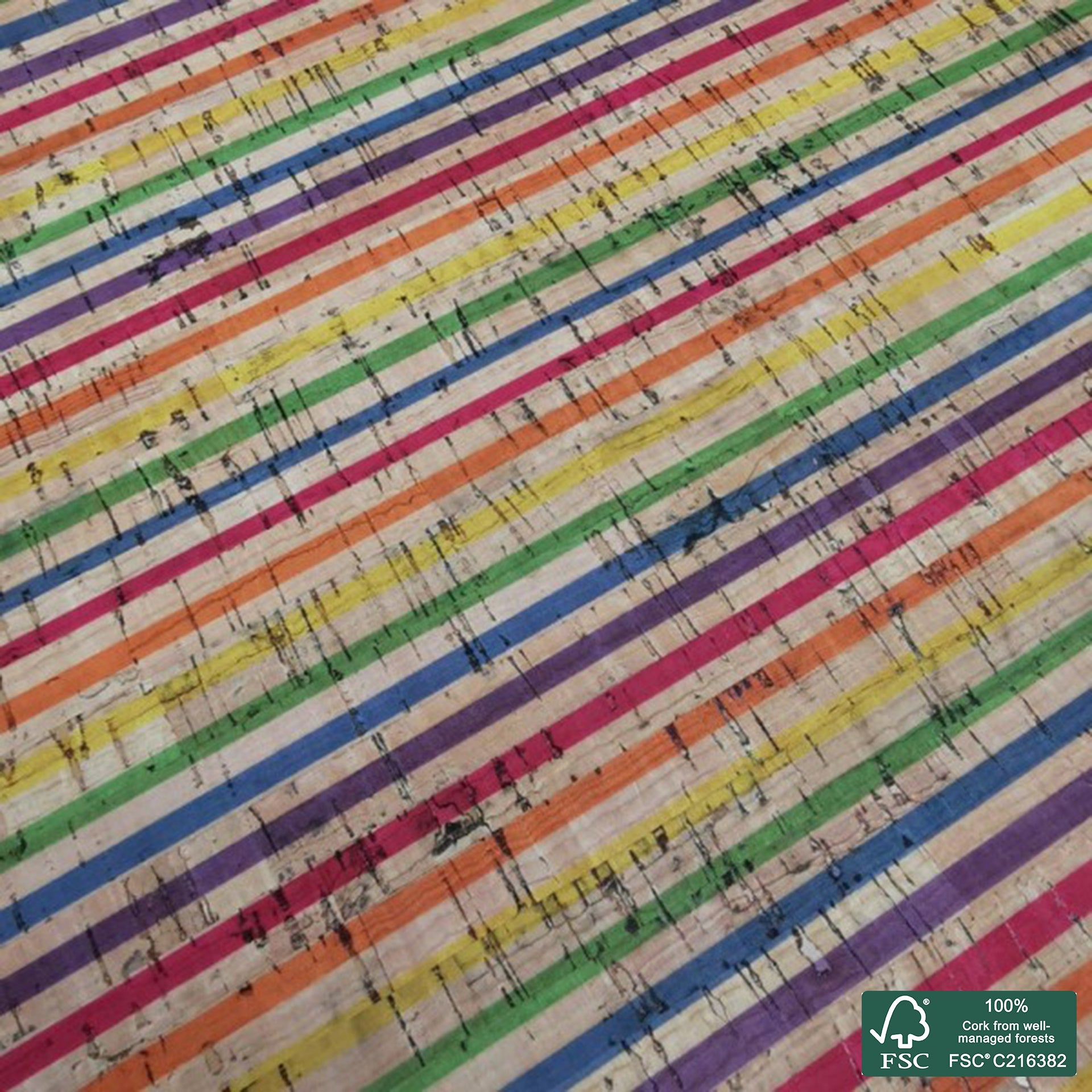 Rainbow printed pattern on natural cork fabric (11)