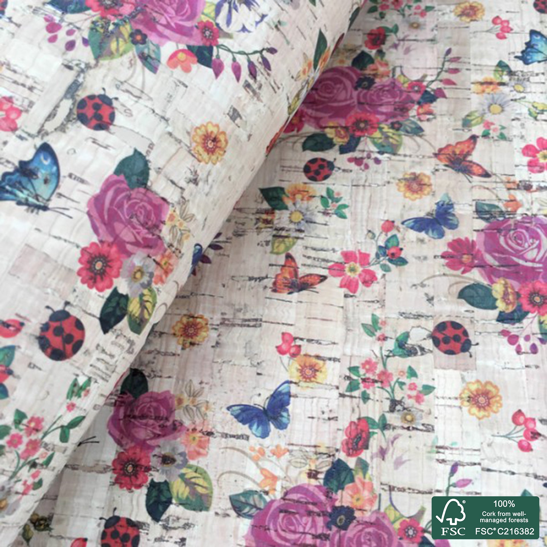 Flowers printed pattern on natural cork fabric (14)