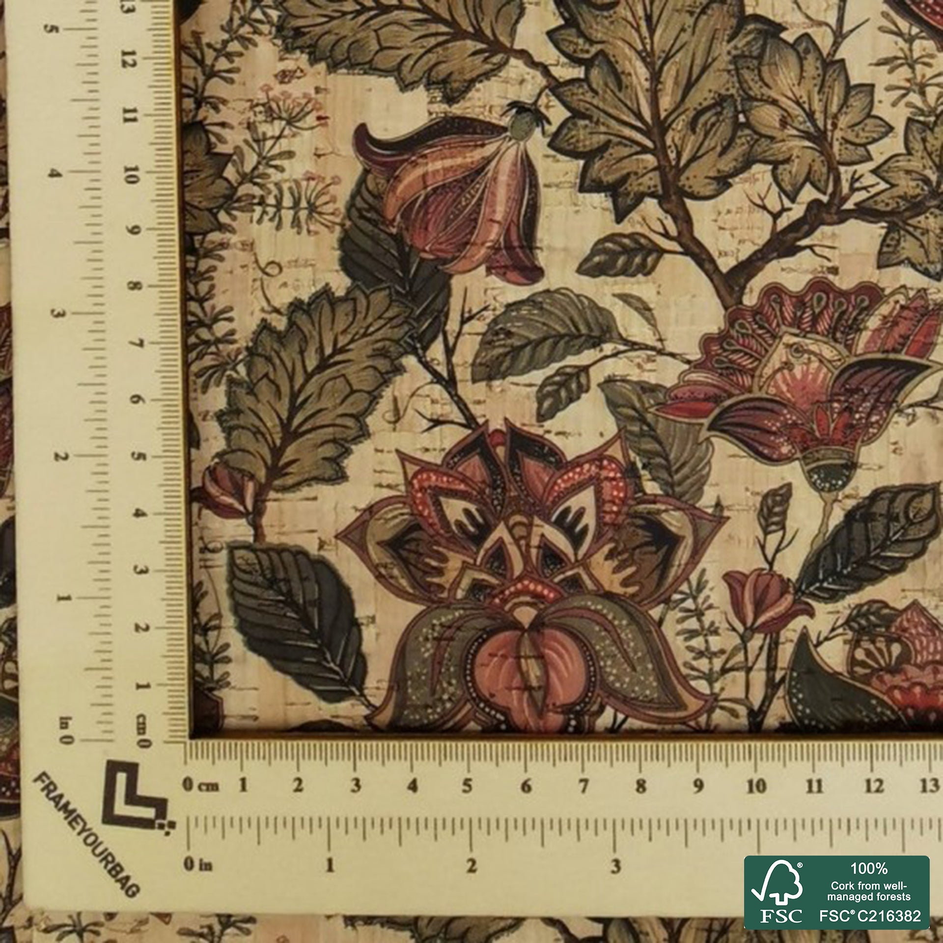 Flowers printed pattern on natural cork fabric (16)