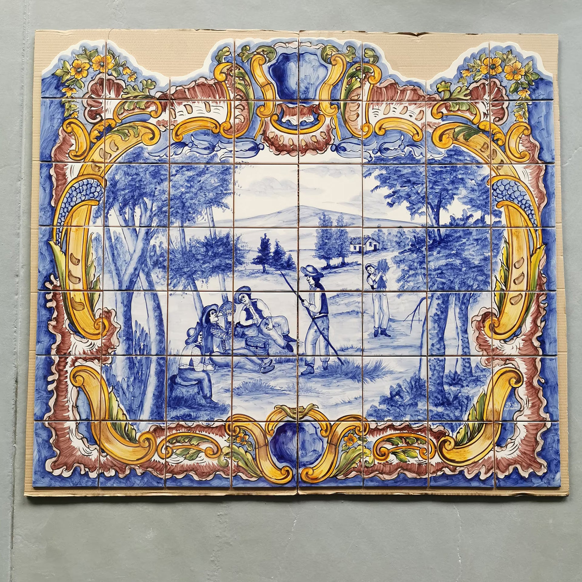 Workers on the Field Hand Painted Tile Mural