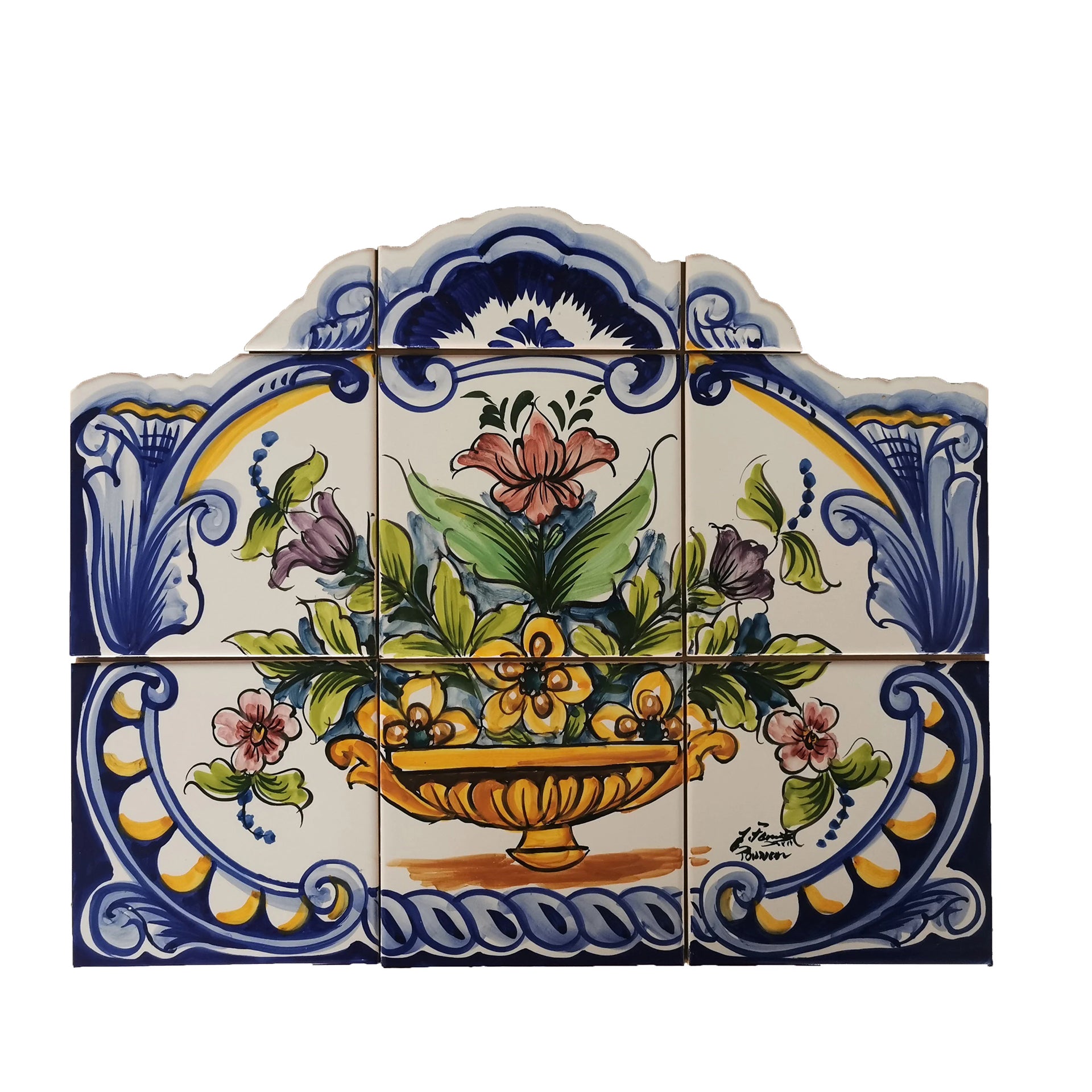 Floral Hand Painted Ceramic Tiles Mural