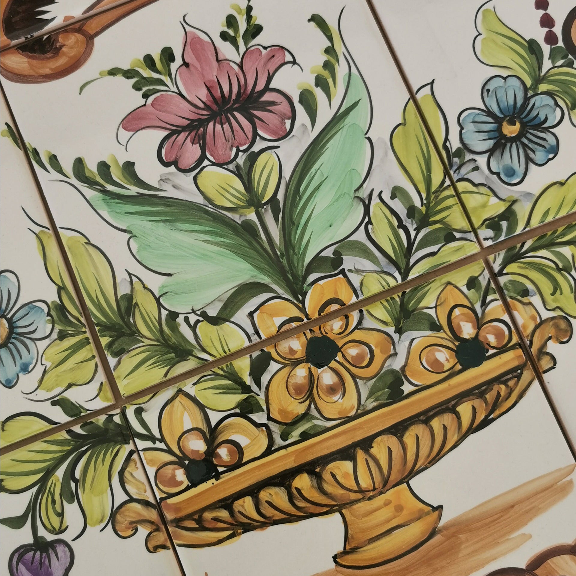 Floral Hand Painted Ceramic Tiles Mural