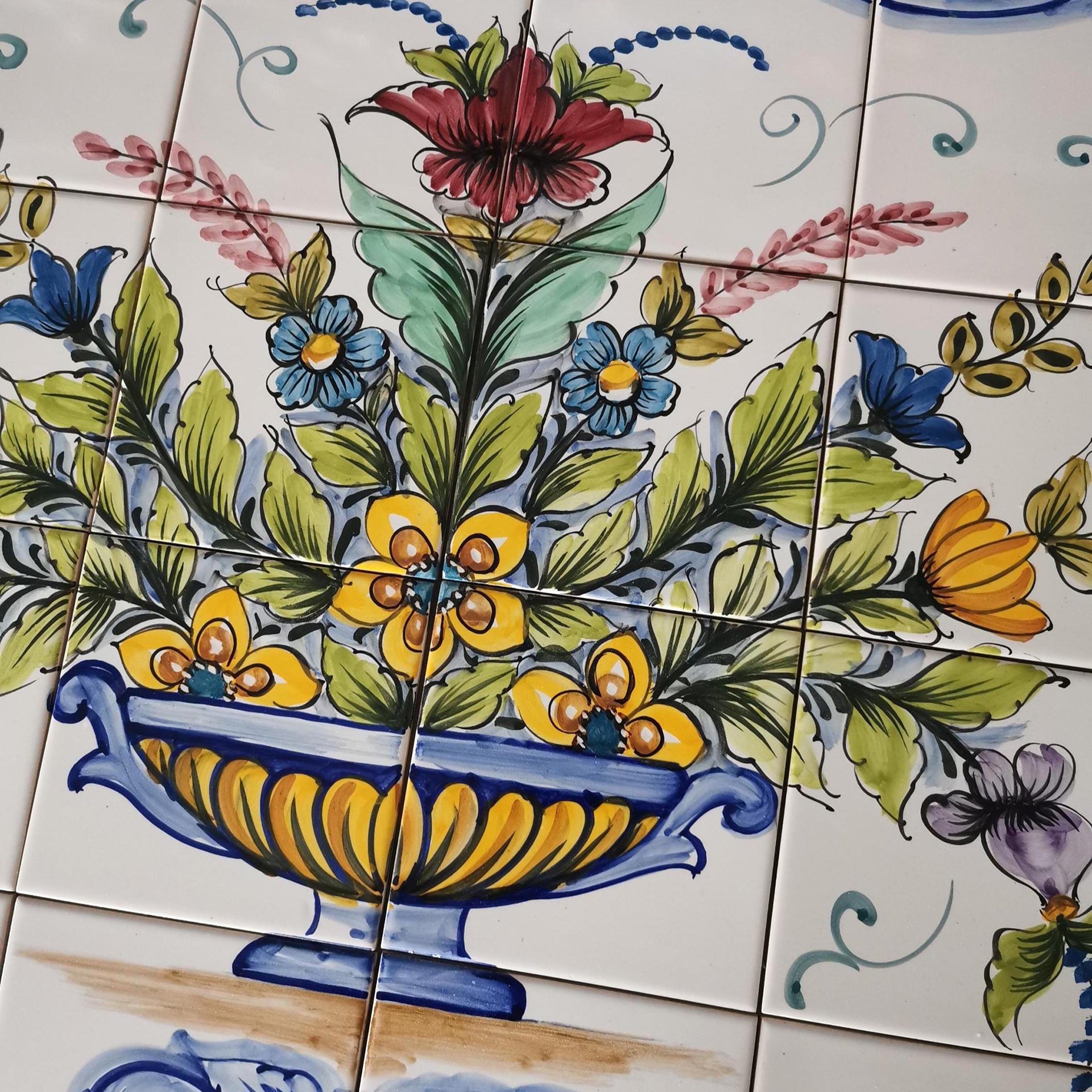 Floral Hand Painted Ceramic Tiles Mural