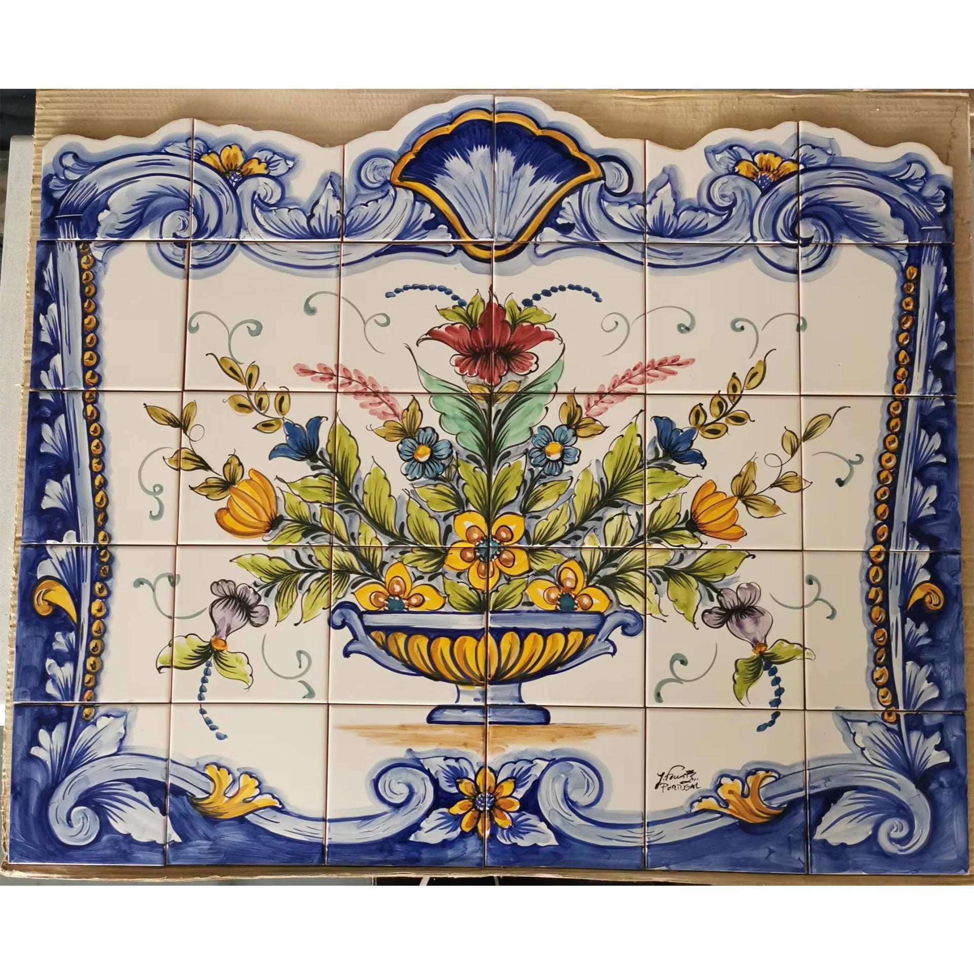 Floral Hand Painted Ceramic Tiles Mural