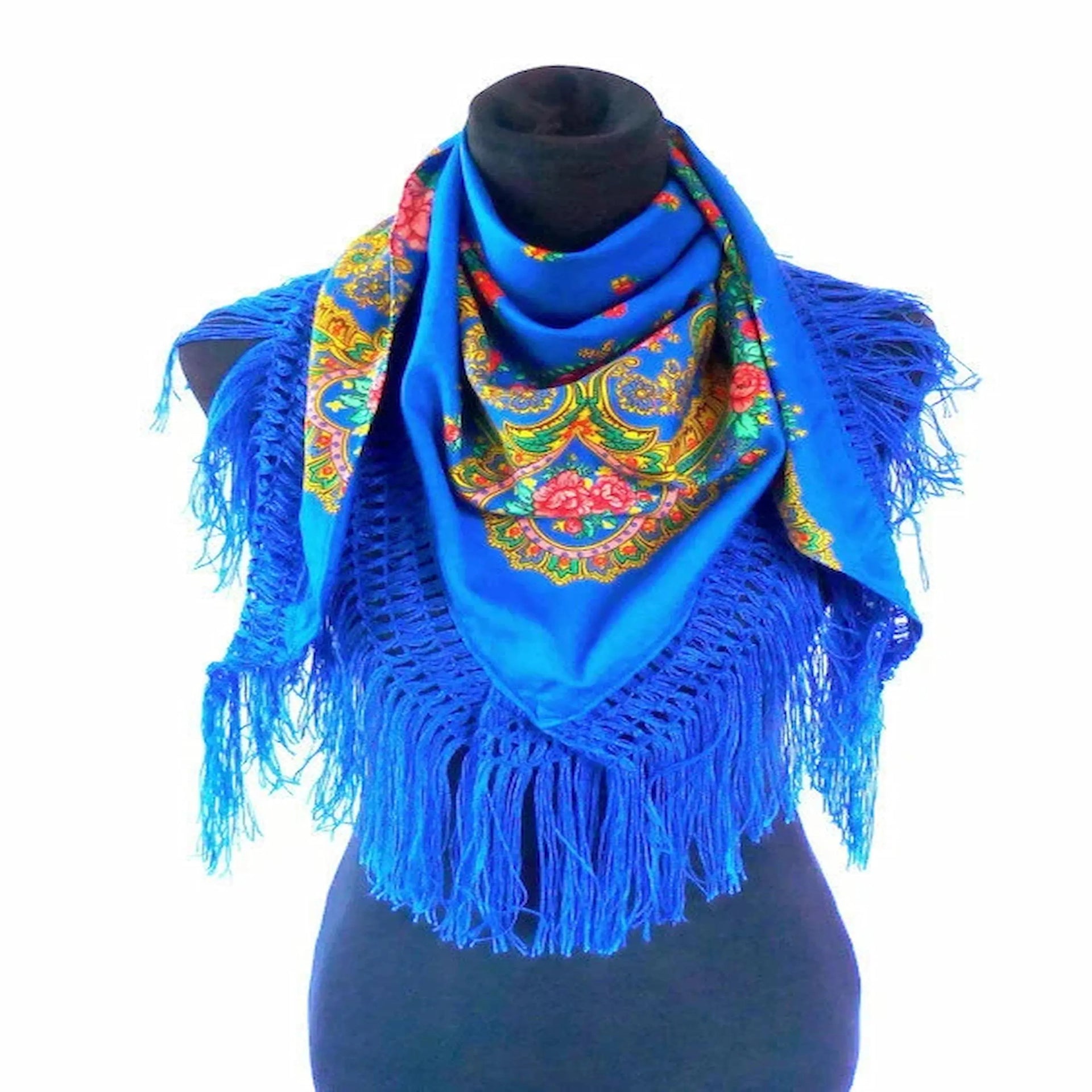 Portuguese Folk Pashmina with fringe