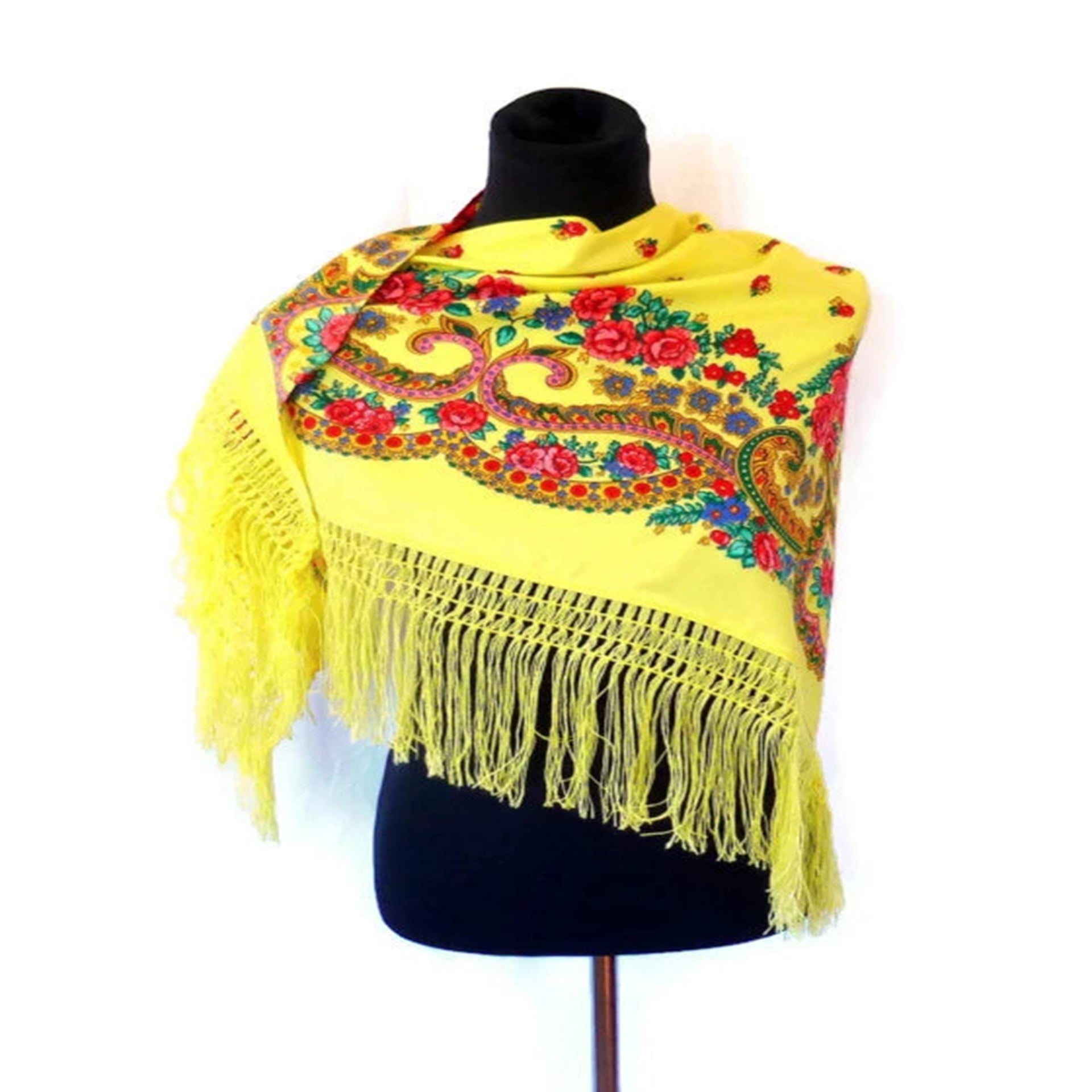 Portuguese Folk Pashmina with fringe