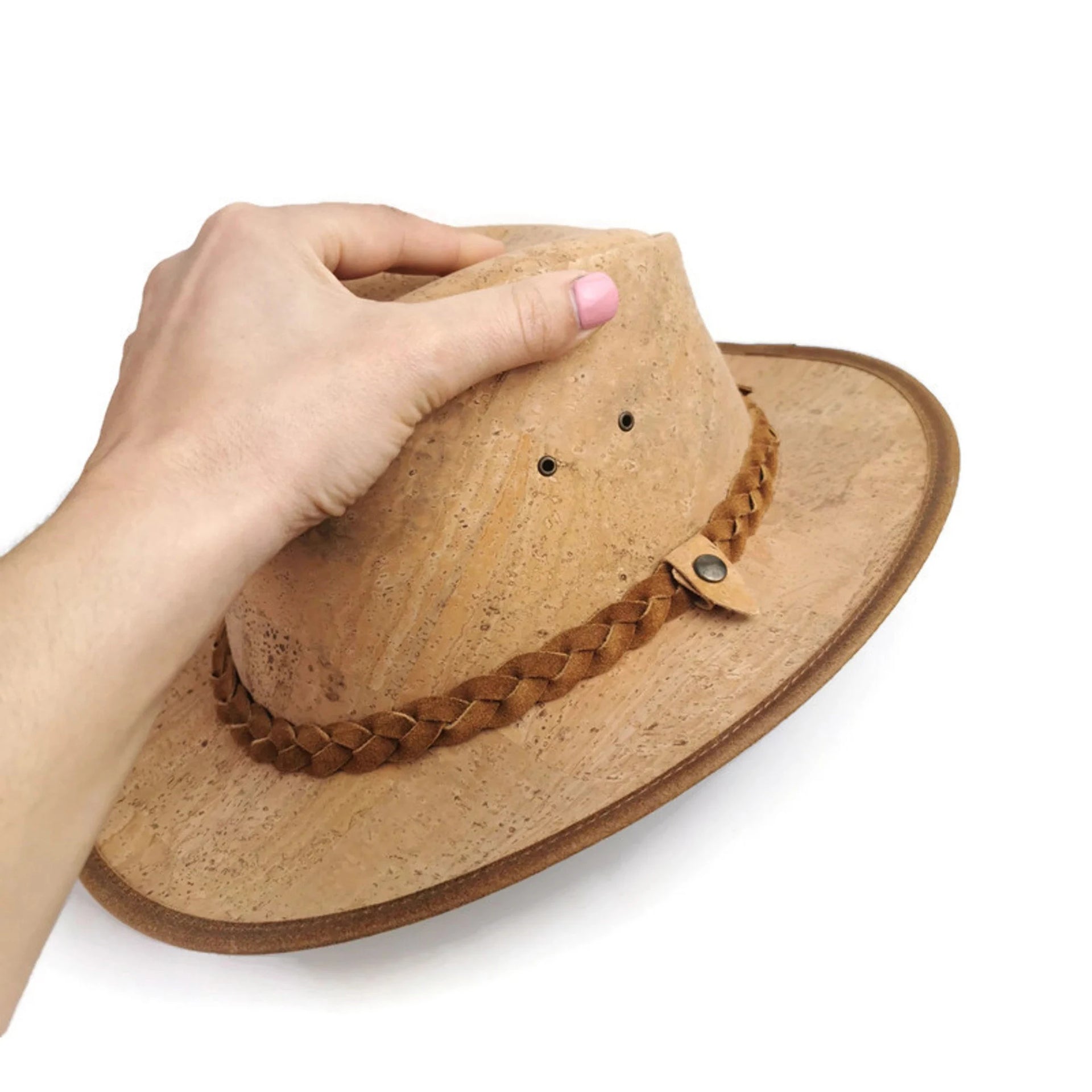 Natural cork hat with brown braided lace