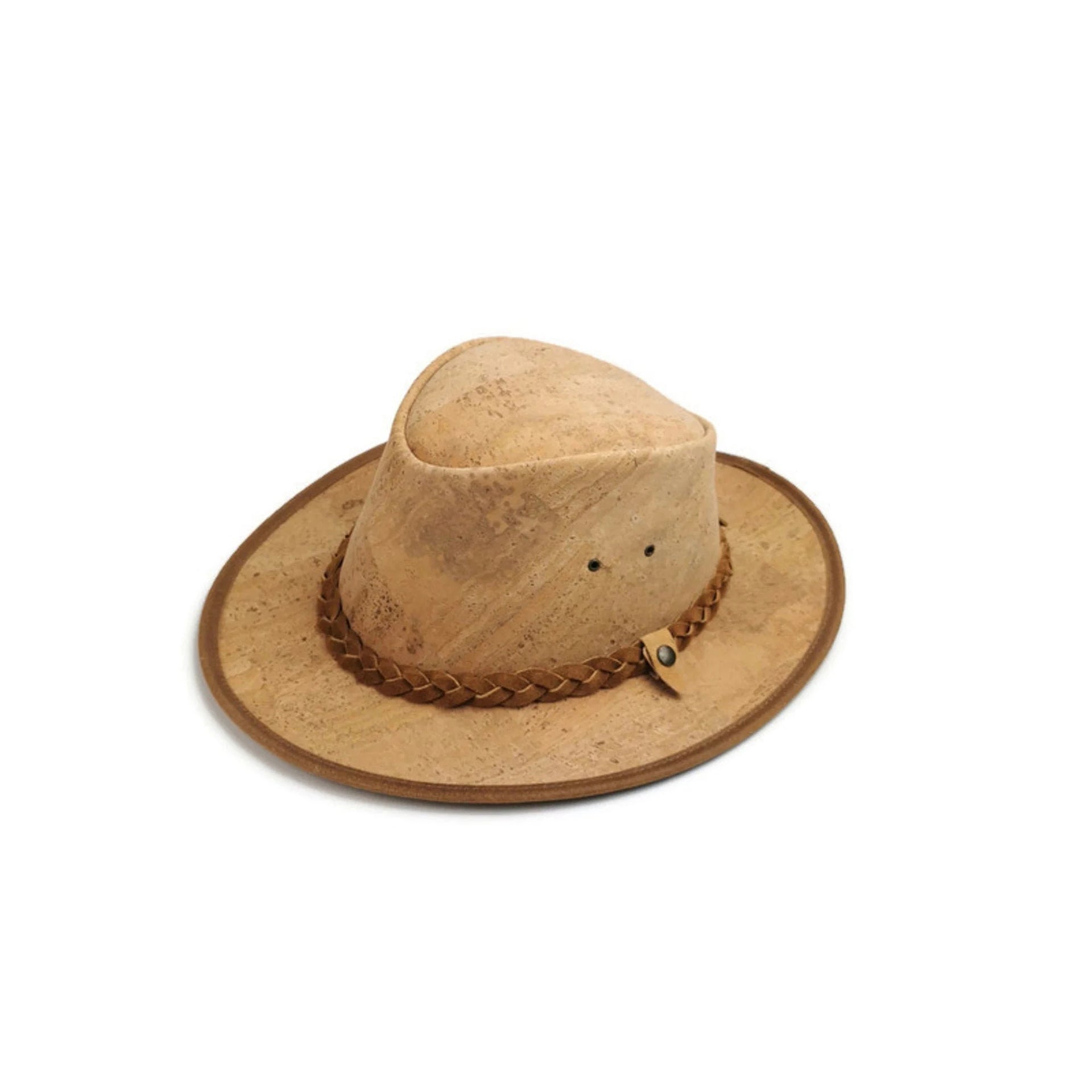 Natural cork hat with brown braided lace