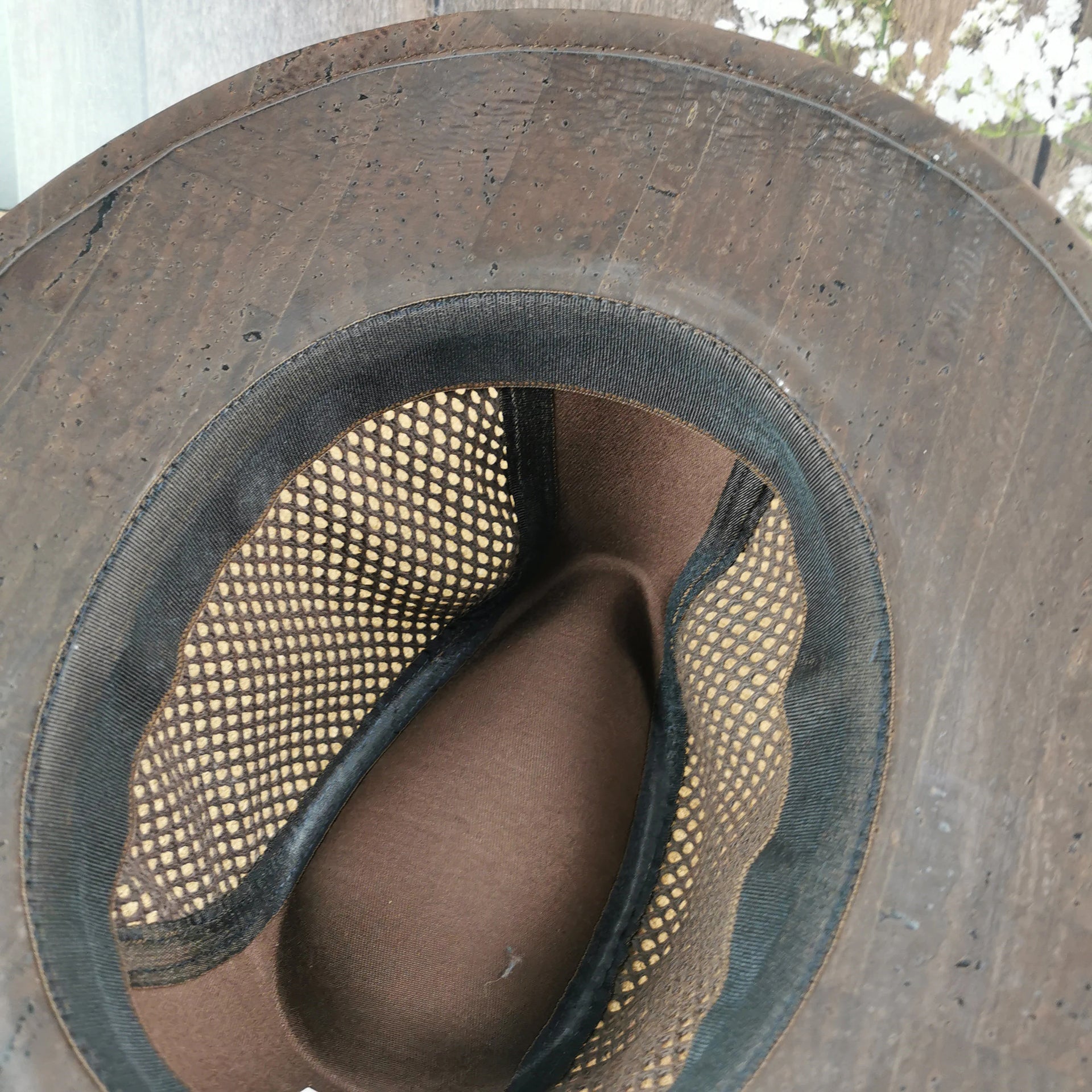 Brown cork hat with net