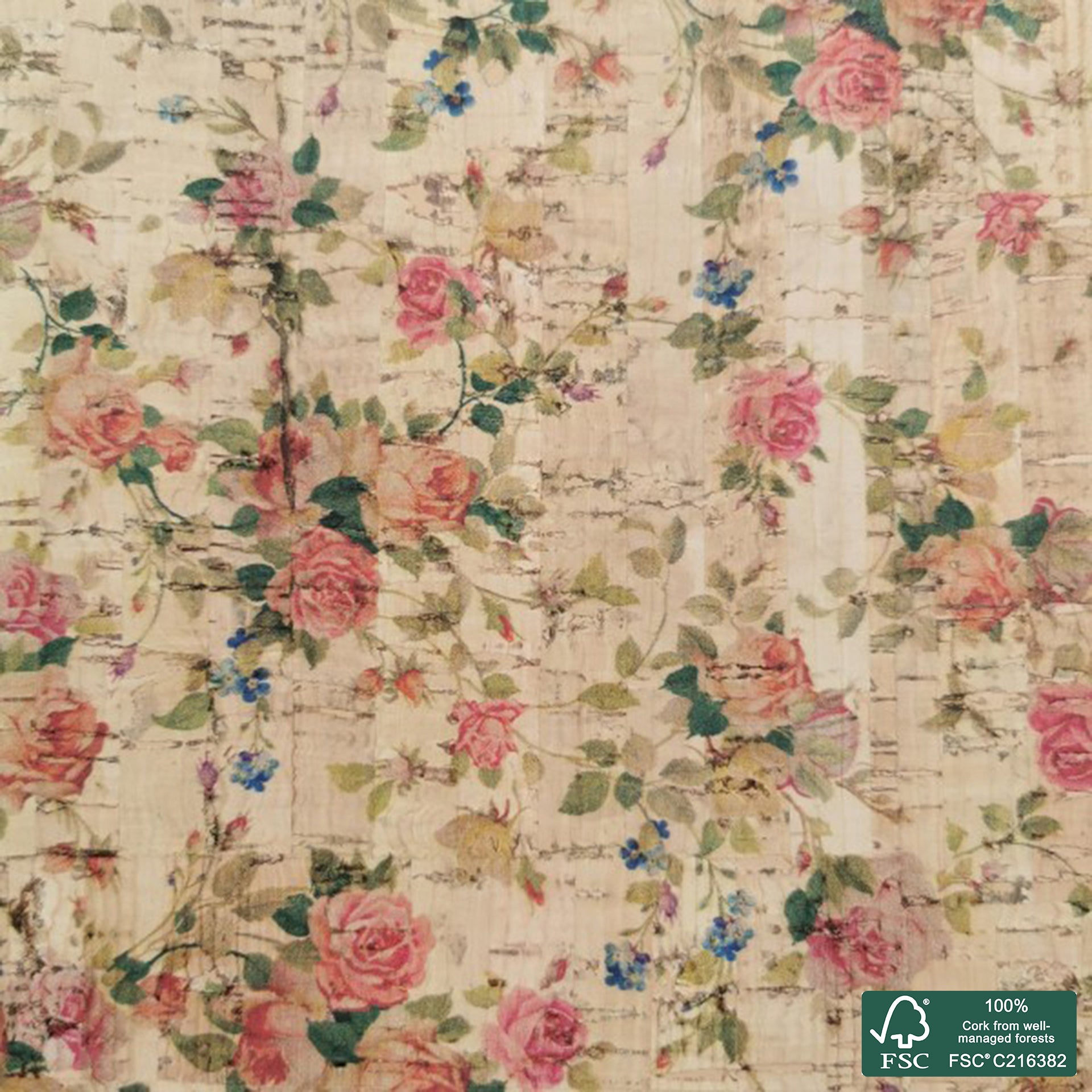 Flowers printed pattern on natural cork fabric (18)