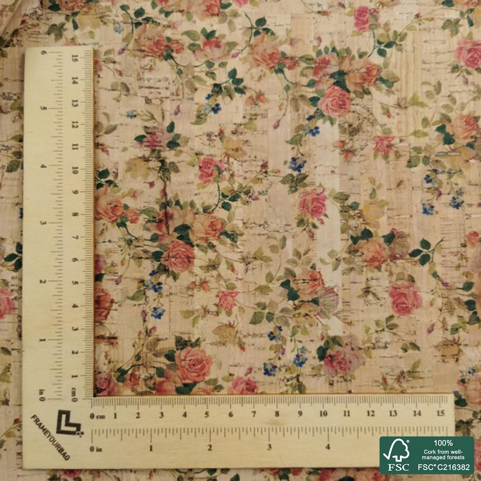 Flowers printed pattern on natural cork fabric (18)