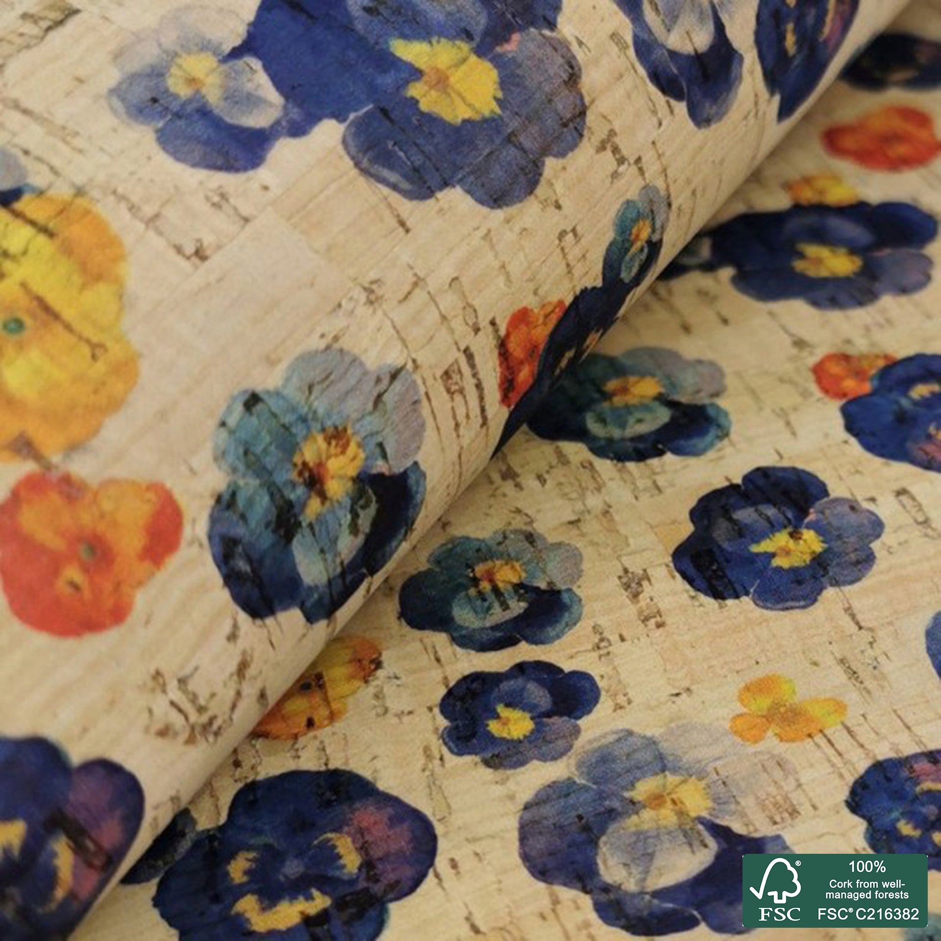 Flowers printed pattern on natural cork fabric (19)
