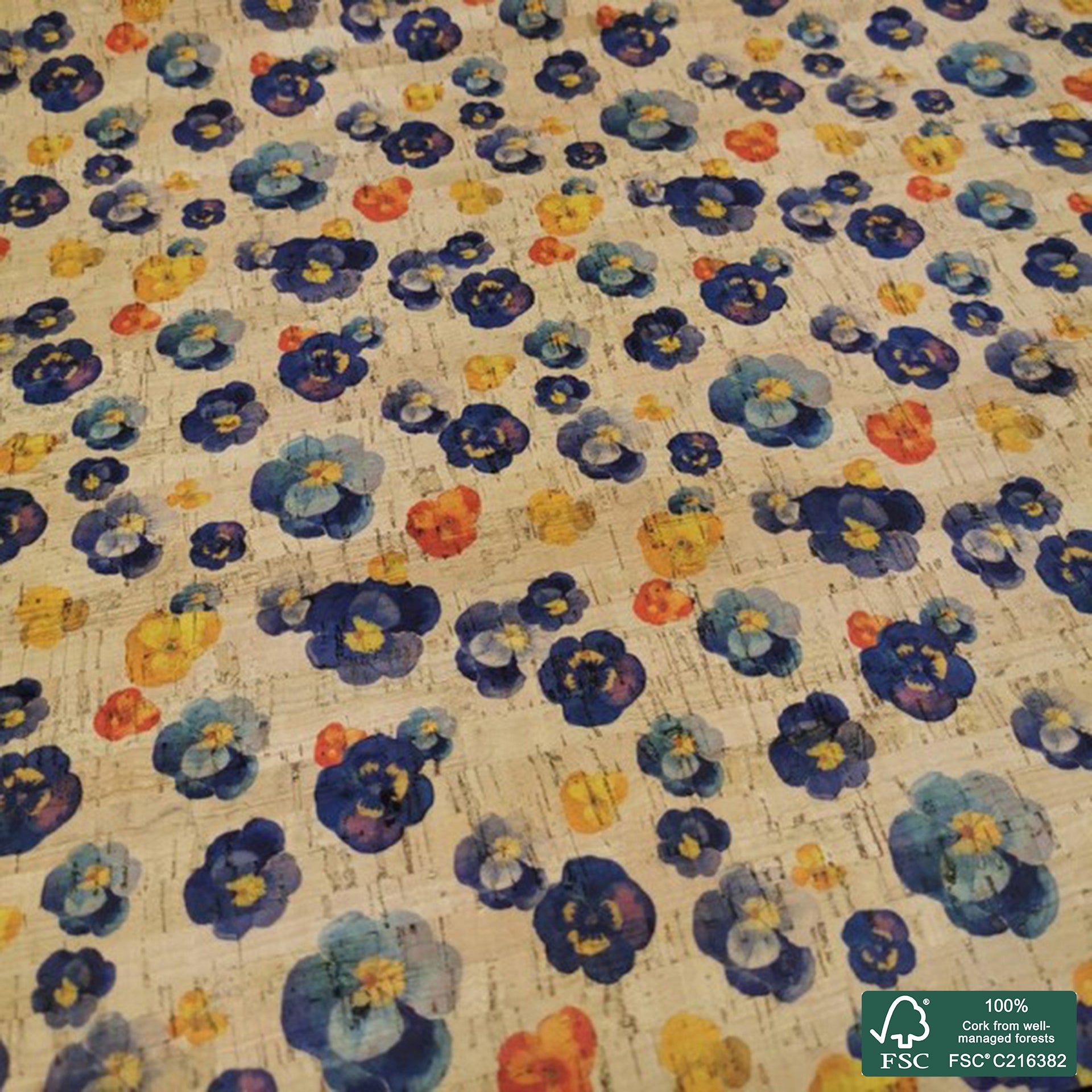 Flowers printed pattern on natural cork fabric (19)