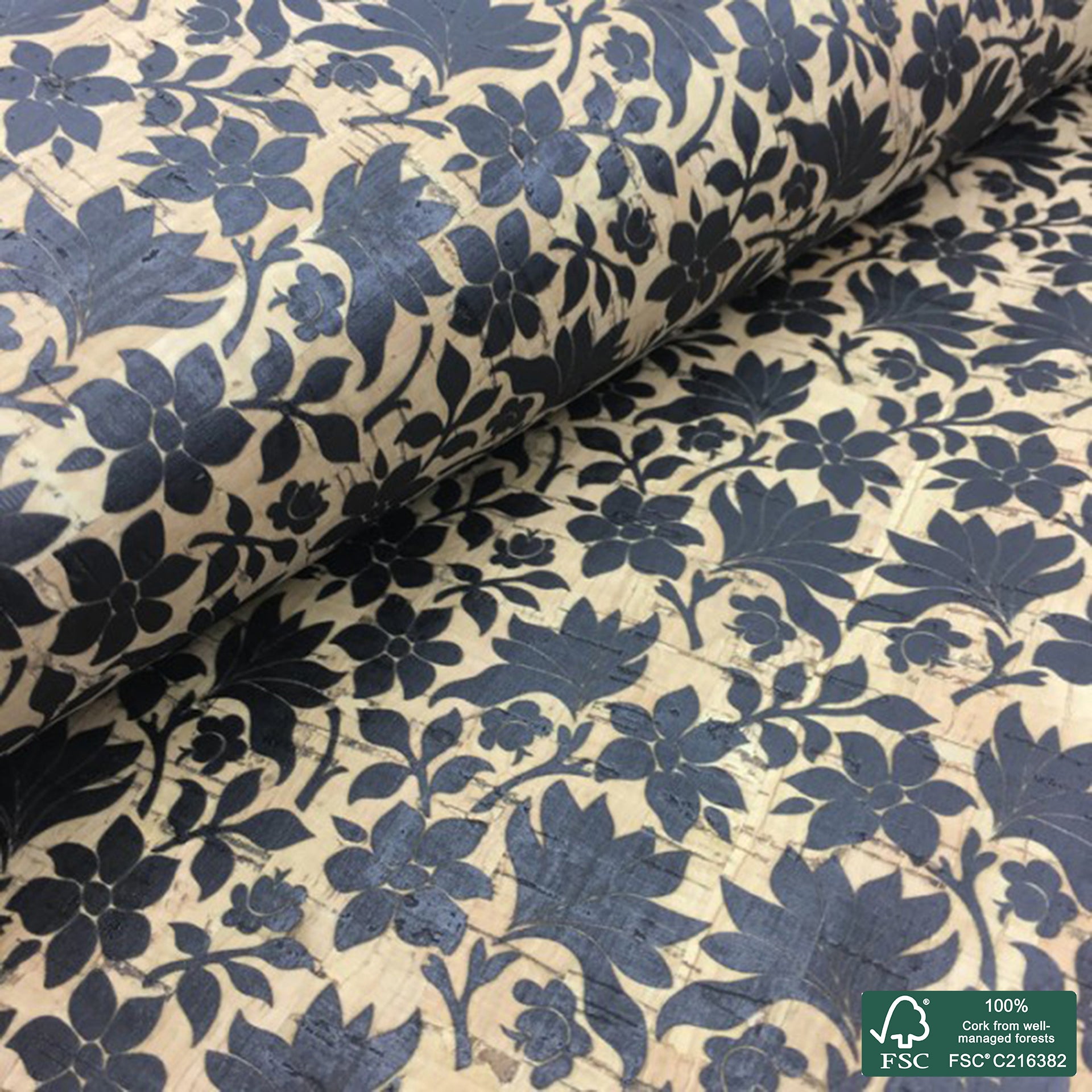 Flowers printed pattern on natural cork fabric (21)