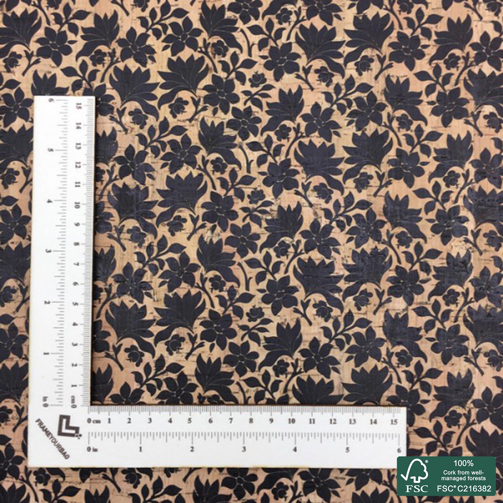 Flowers printed pattern on natural cork fabric (21)