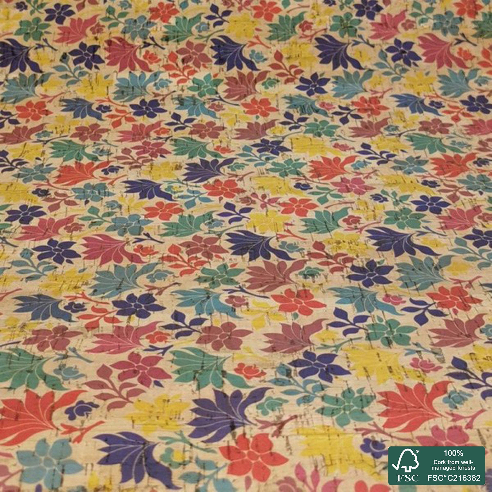 Flowers printed pattern on natural cork fabric (24)