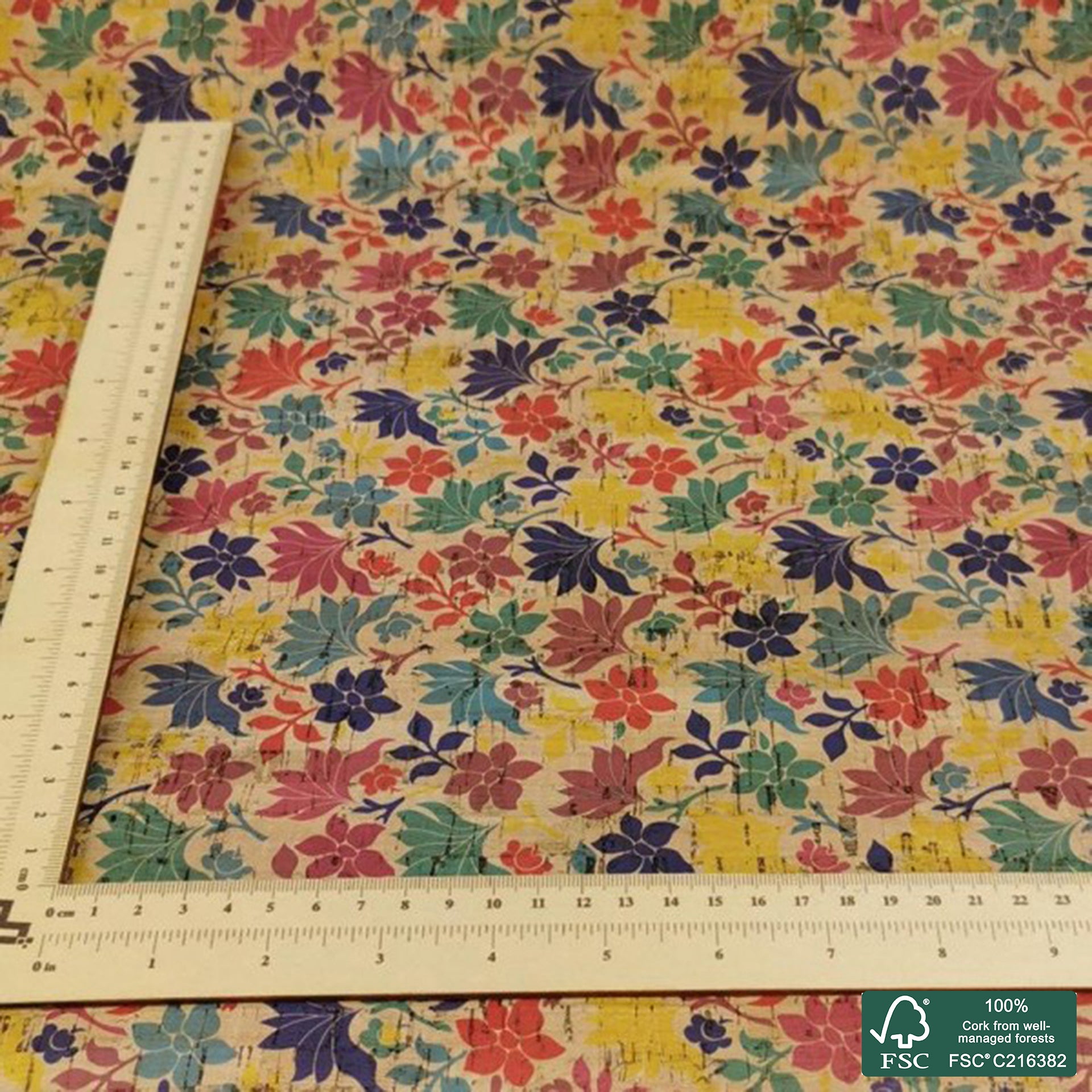 Flowers printed pattern on natural cork fabric (24)