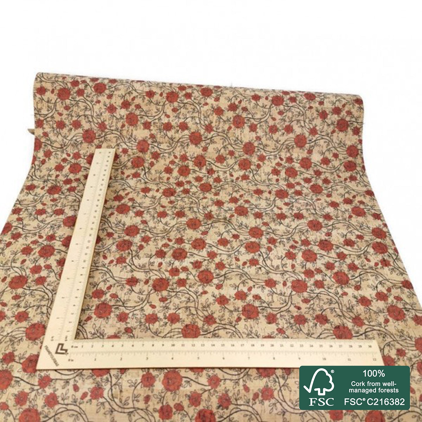 Roses printed pattern on natural cork fabric (25)