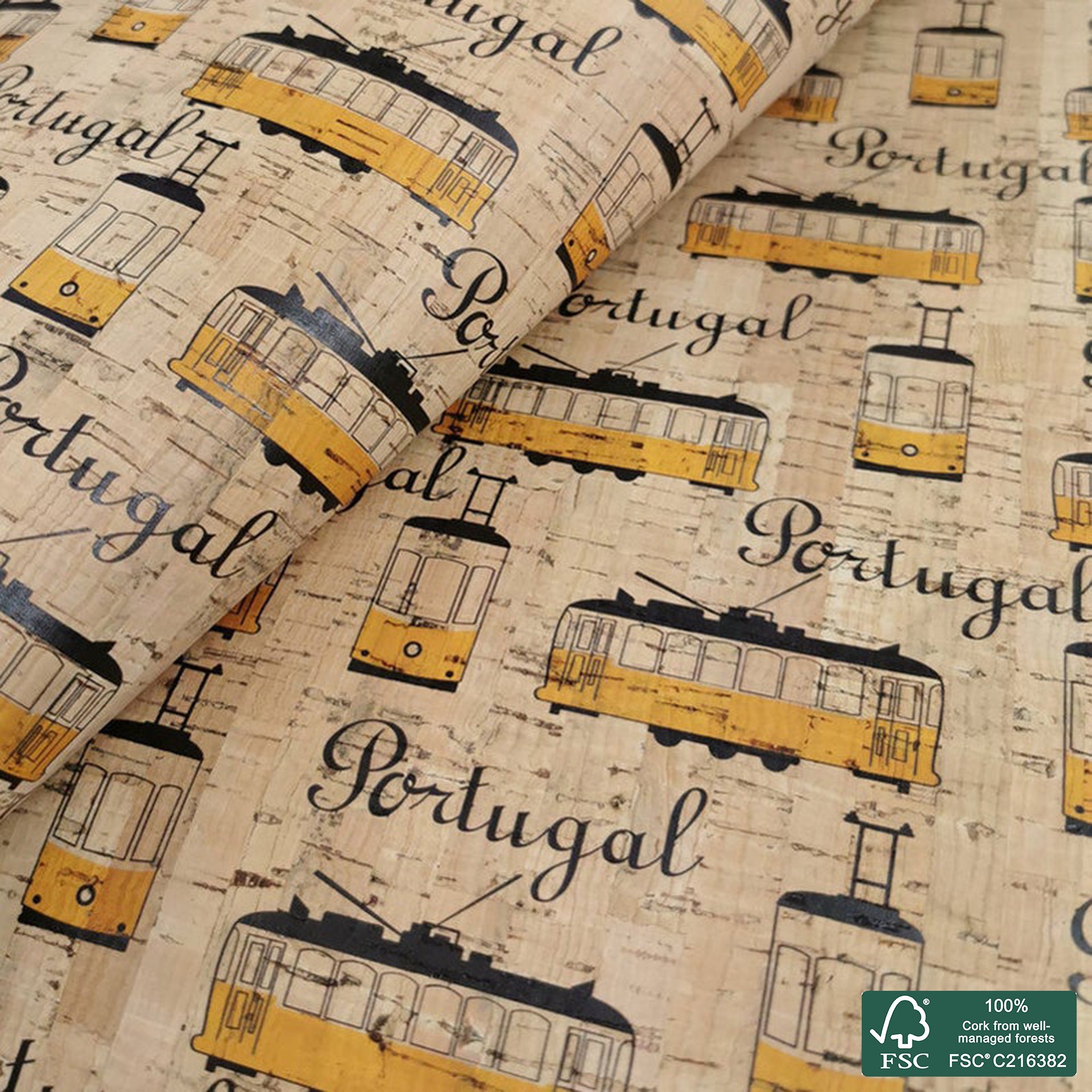 Electric train printed pattern on natural cork fabric (27)