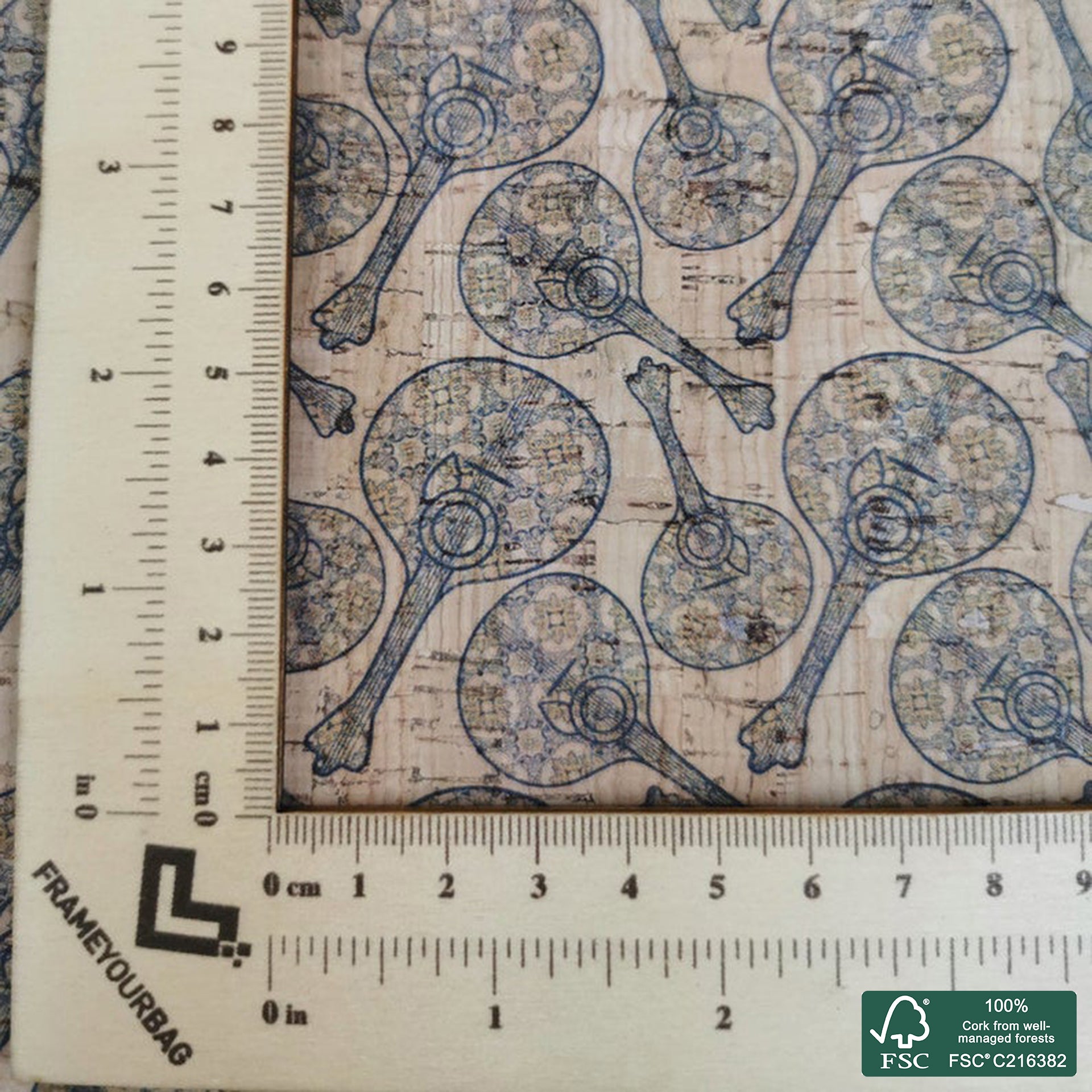 Guitar printed pattern on natural cork fabric (28)