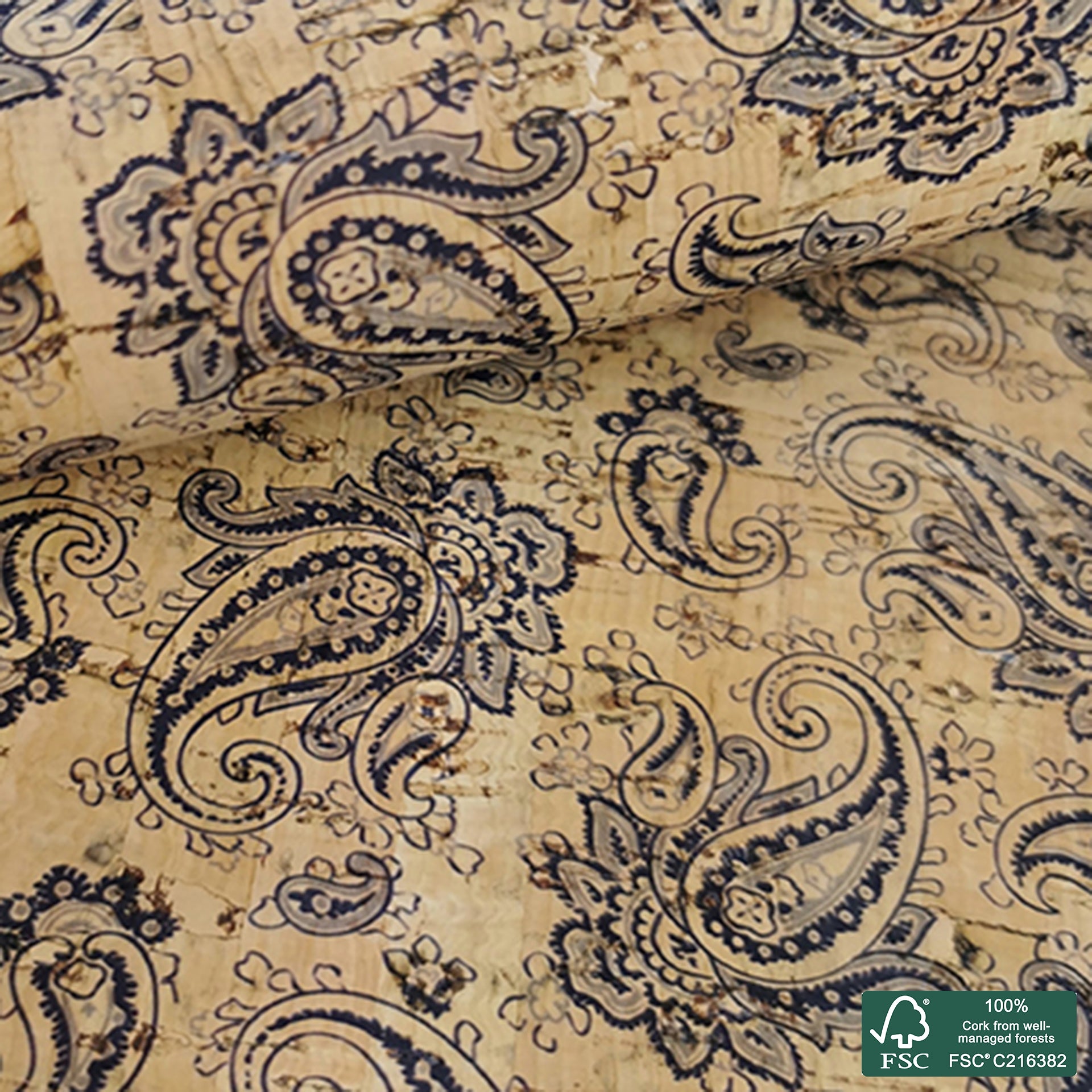 Cornucopia printed pattern on natural cork fabric (30)