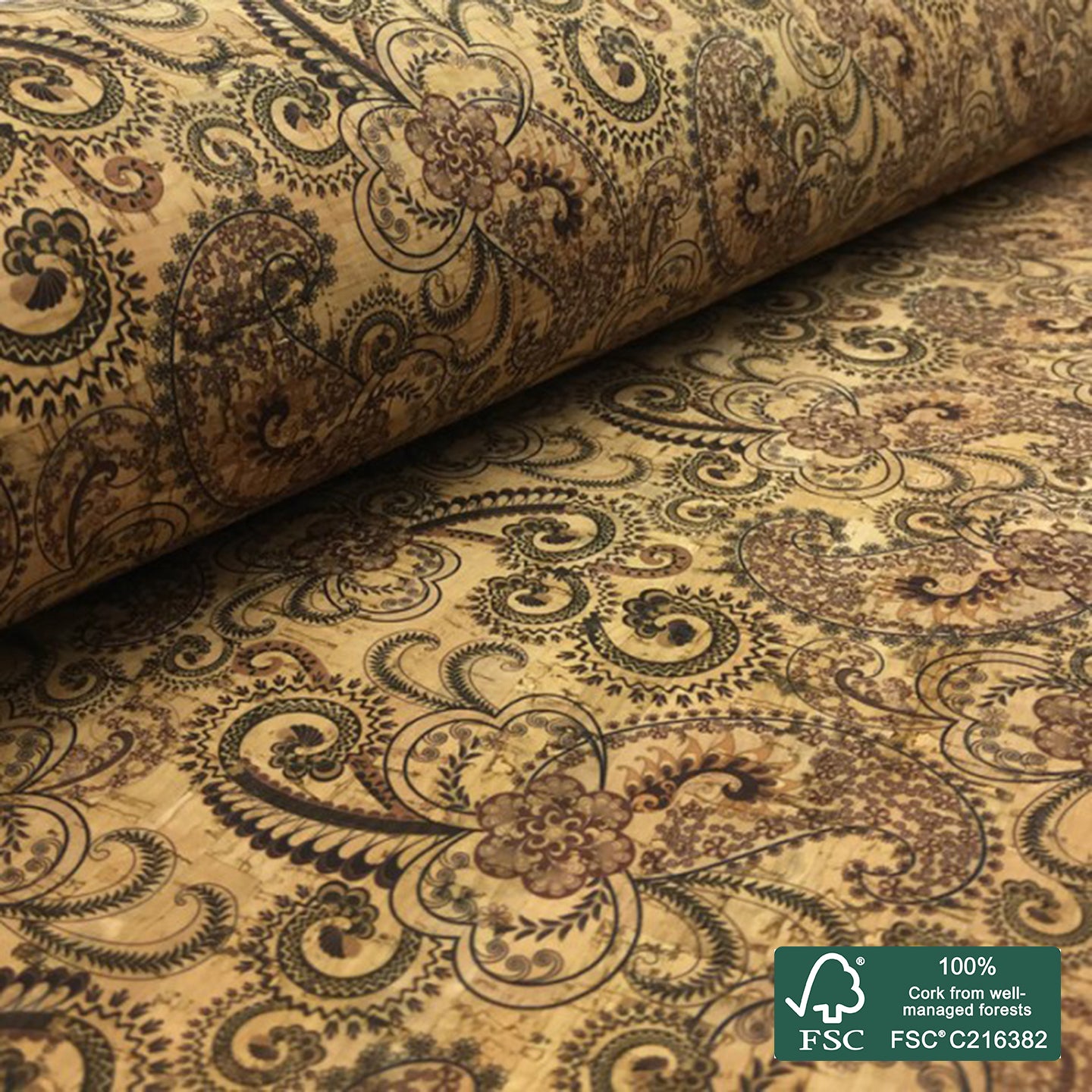Cornucopia printed pattern on natural cork fabric (32)
