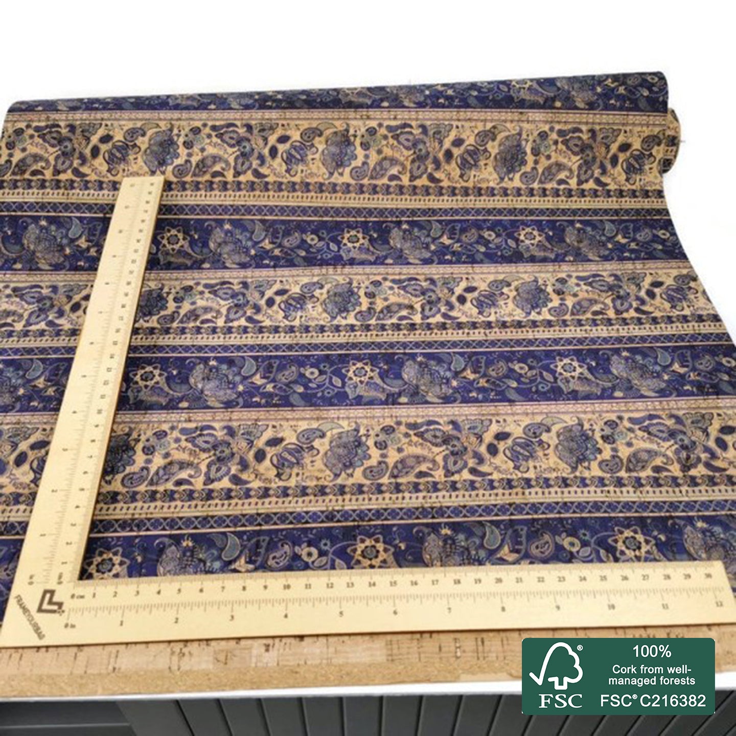 Flowers printed pattern on natural cork fabric (33)