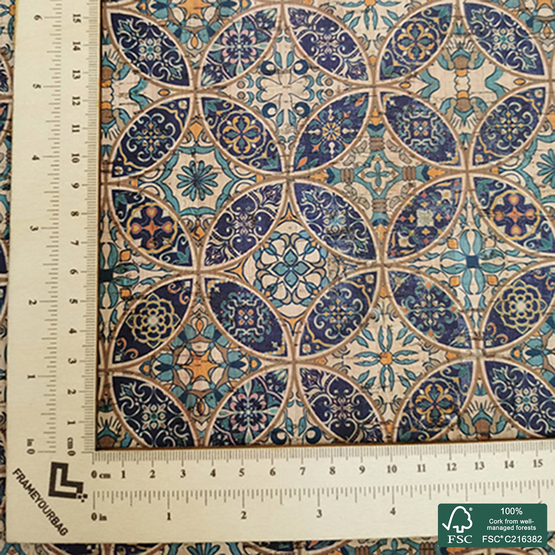 Tiles printed pattern on natural cork fabric (35)