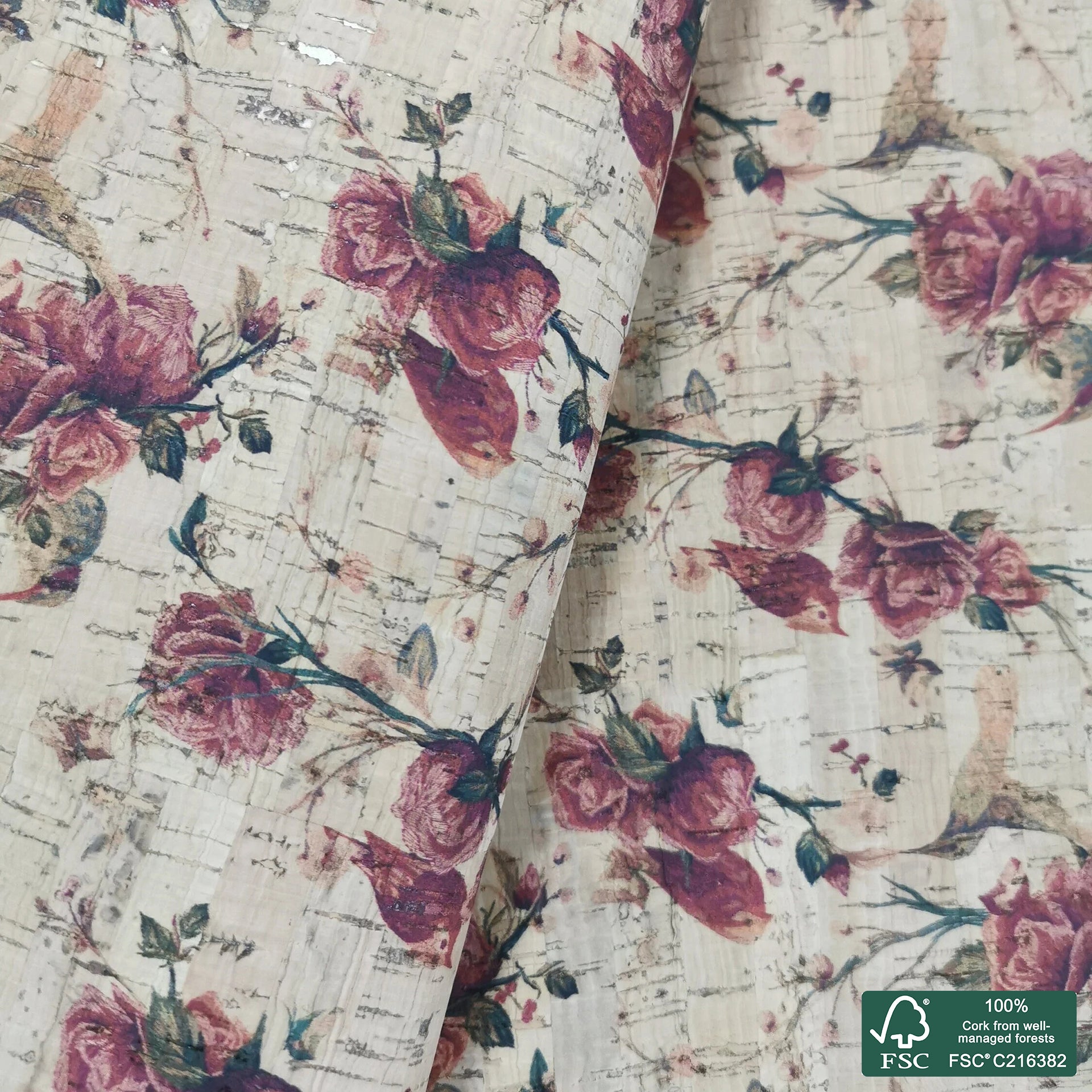 Flowers printed pattern on natural cork fabric (37)