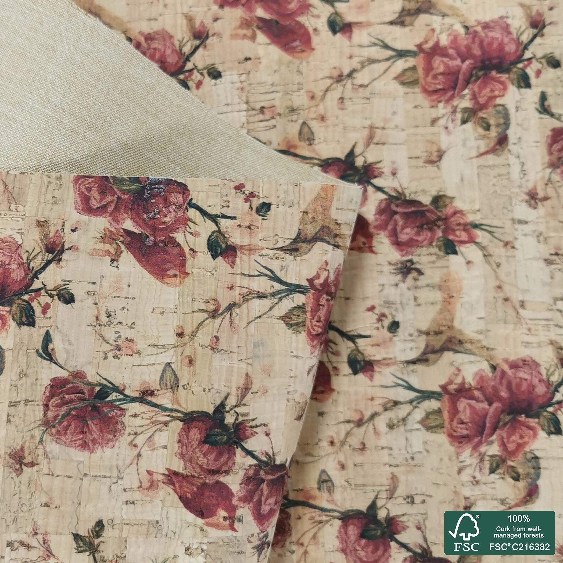 Flowers printed pattern on natural cork fabric (37)