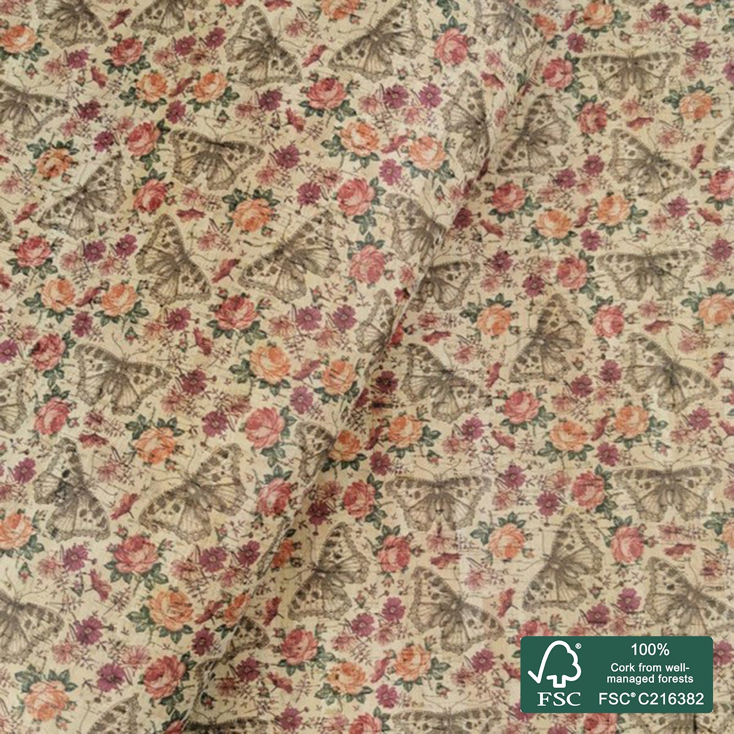 Butterflies printed pattern on natural cork fabric (38)
