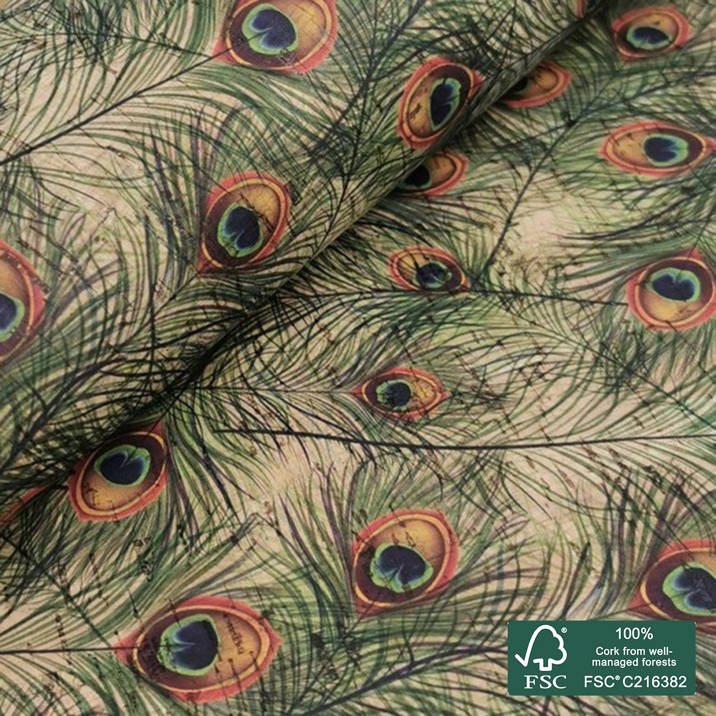 Feathers printed pattern on natural cork fabric (45)