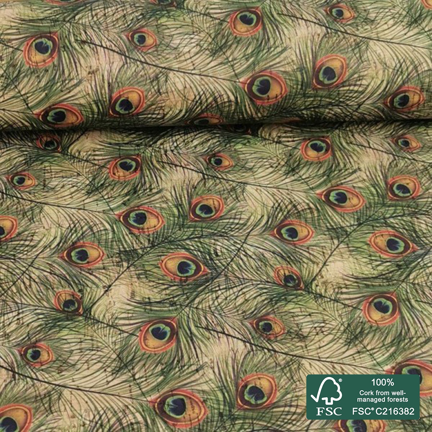 Feathers printed pattern on natural cork fabric (45)