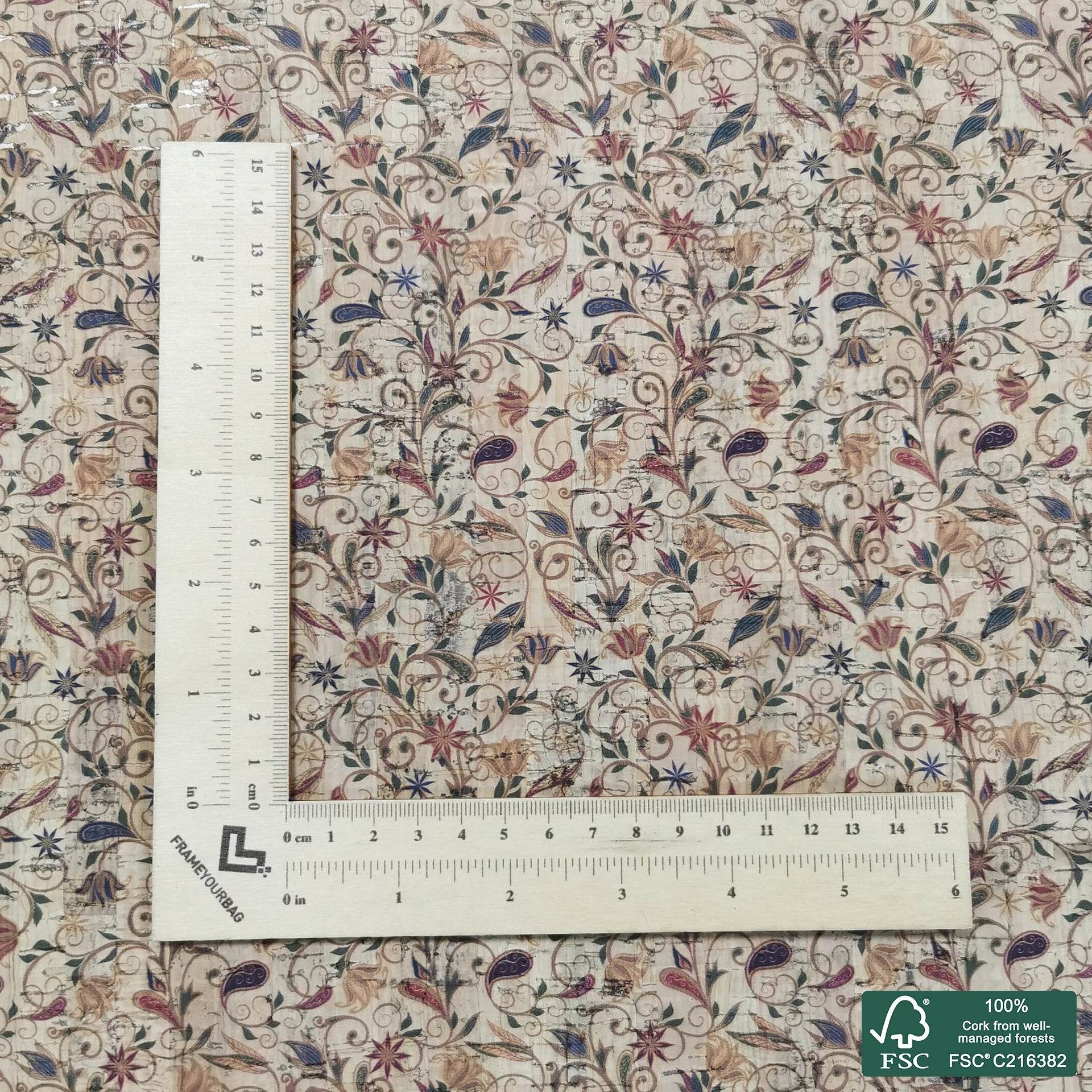 Flowers printed pattern on natural cork fabric (46)
