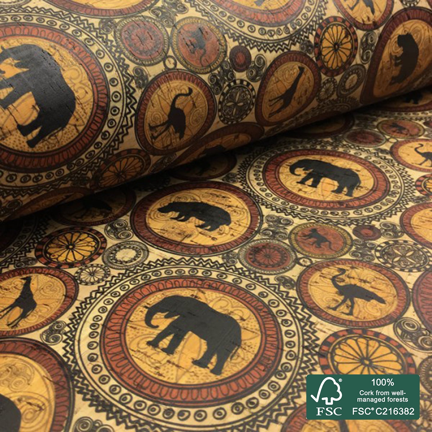 Animals printed pattern on natural cork fabric (47)
