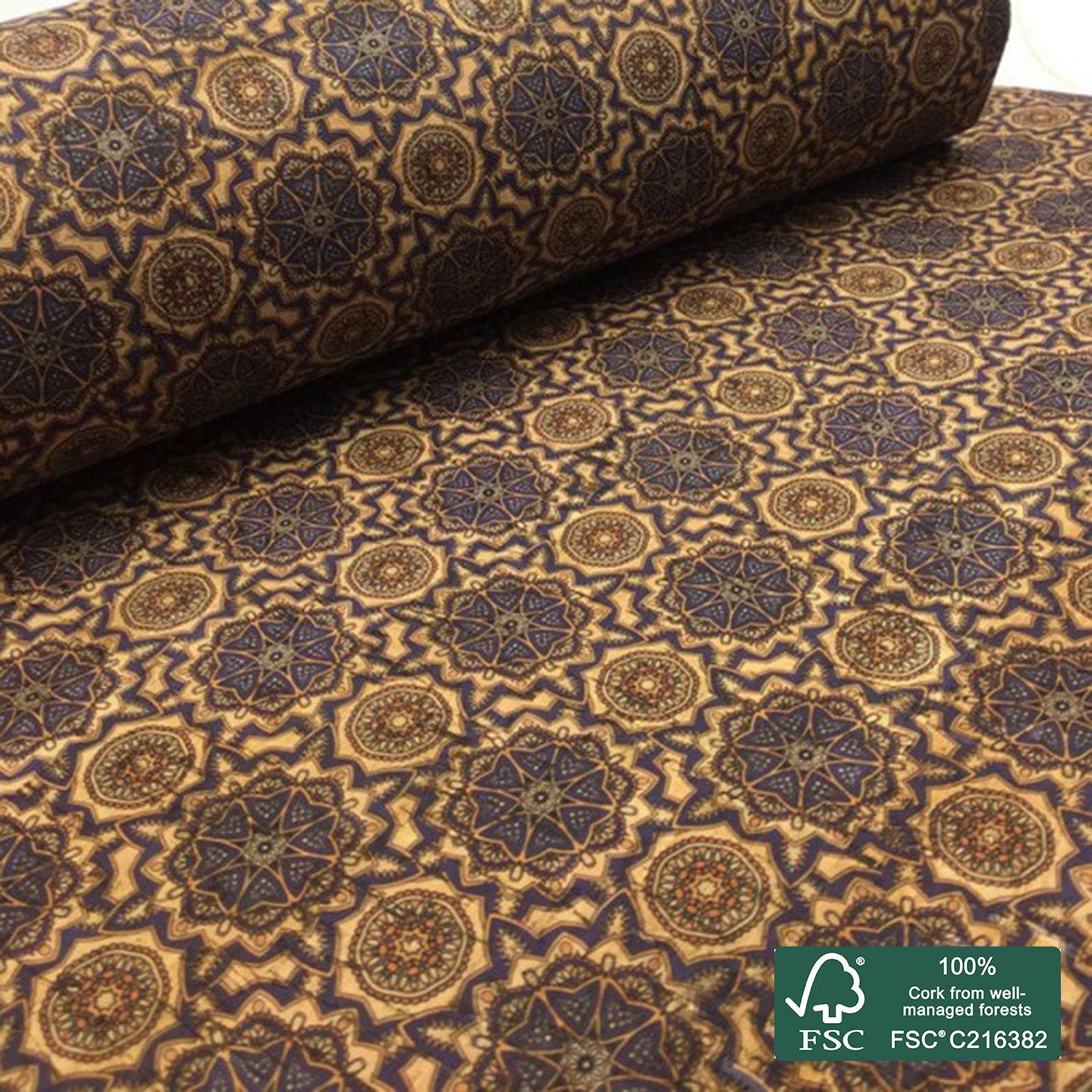 Tiles printed pattern on natural cork fabric (48)