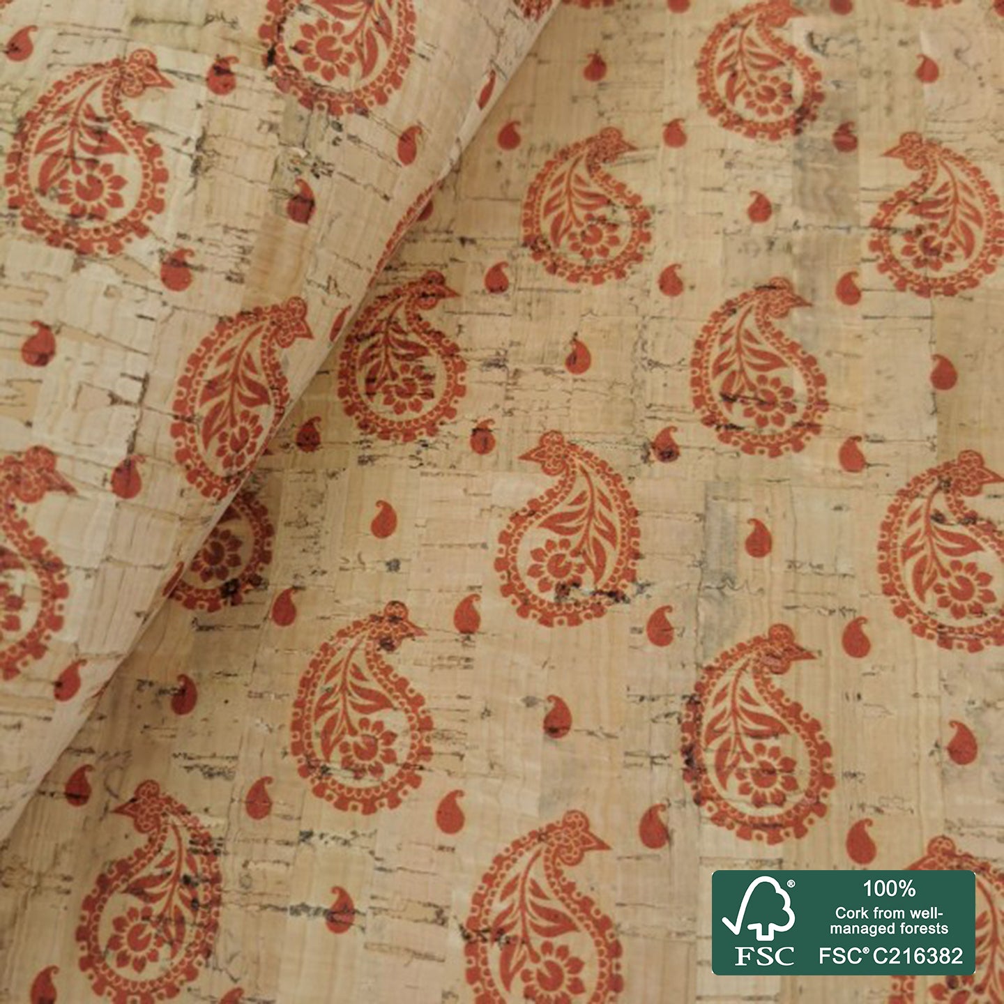 Cornucopia printed pattern on natural cork fabric (50)