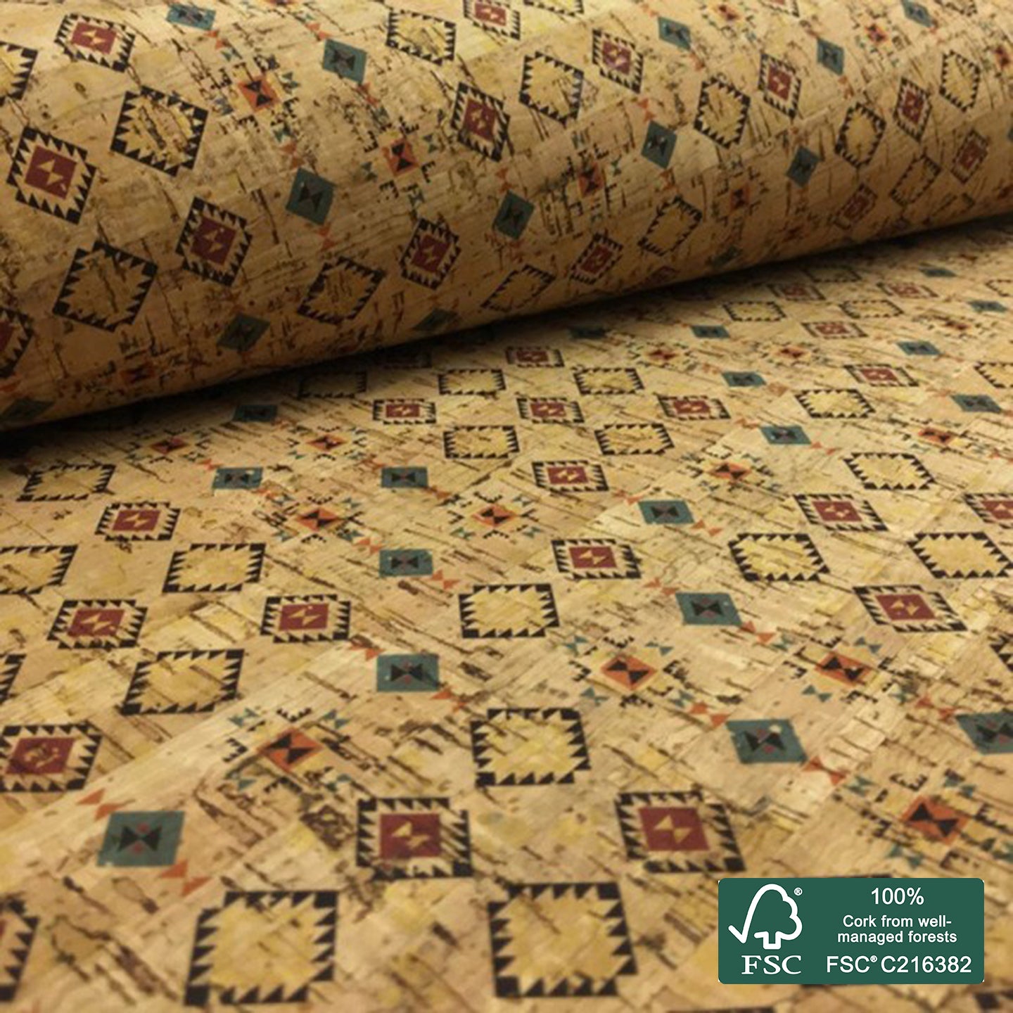 Tiles printed pattern on natural cork fabric (51)