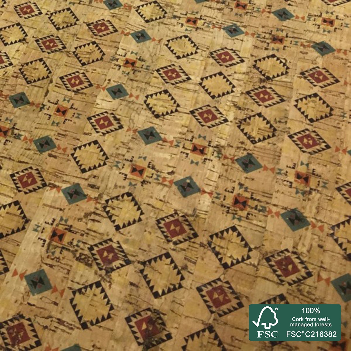 Tiles printed pattern on natural cork fabric (51)
